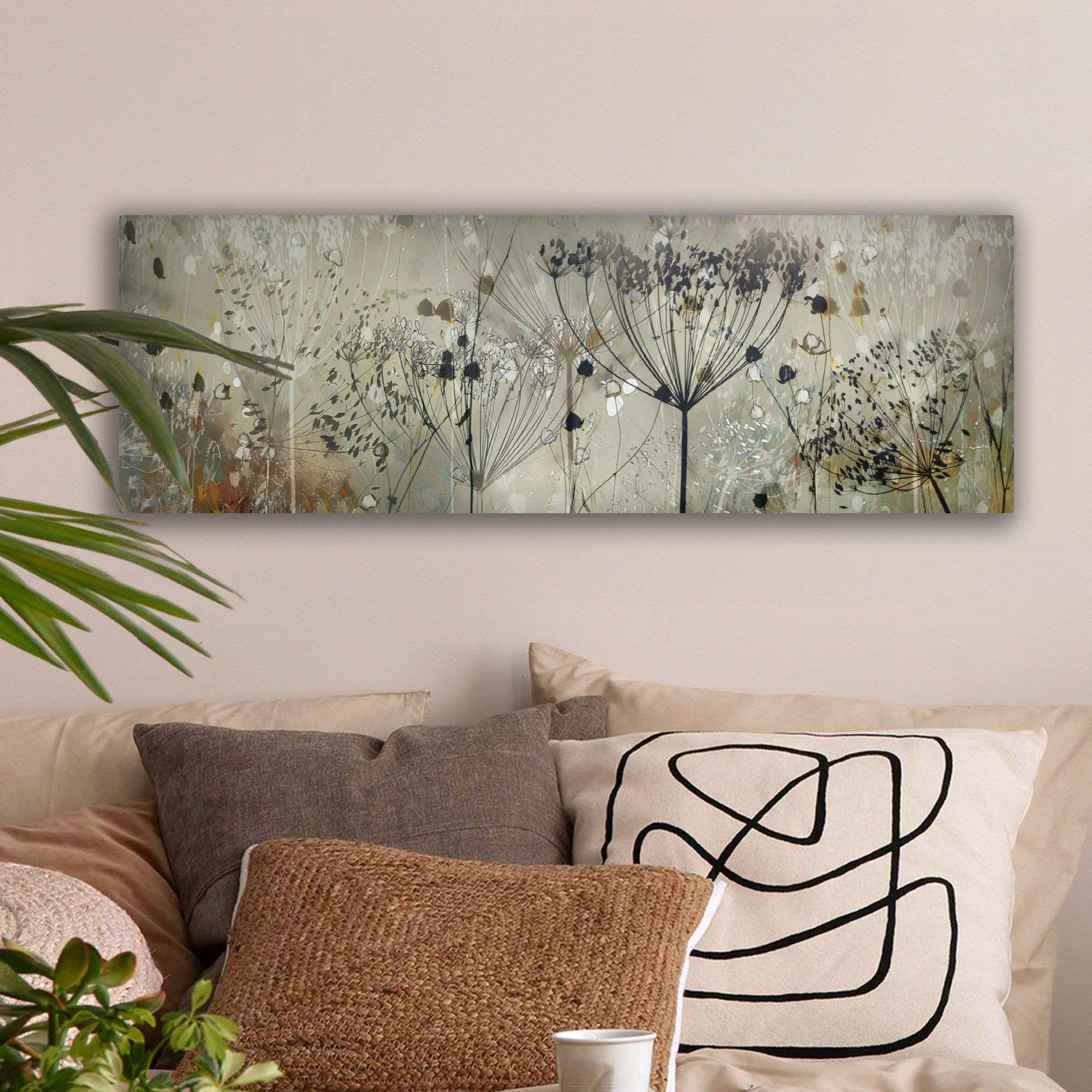 OneMillionCanvasses® Leinwandbild Panorama Blumen - Grau - Natur - Kunst, F günstig online kaufen