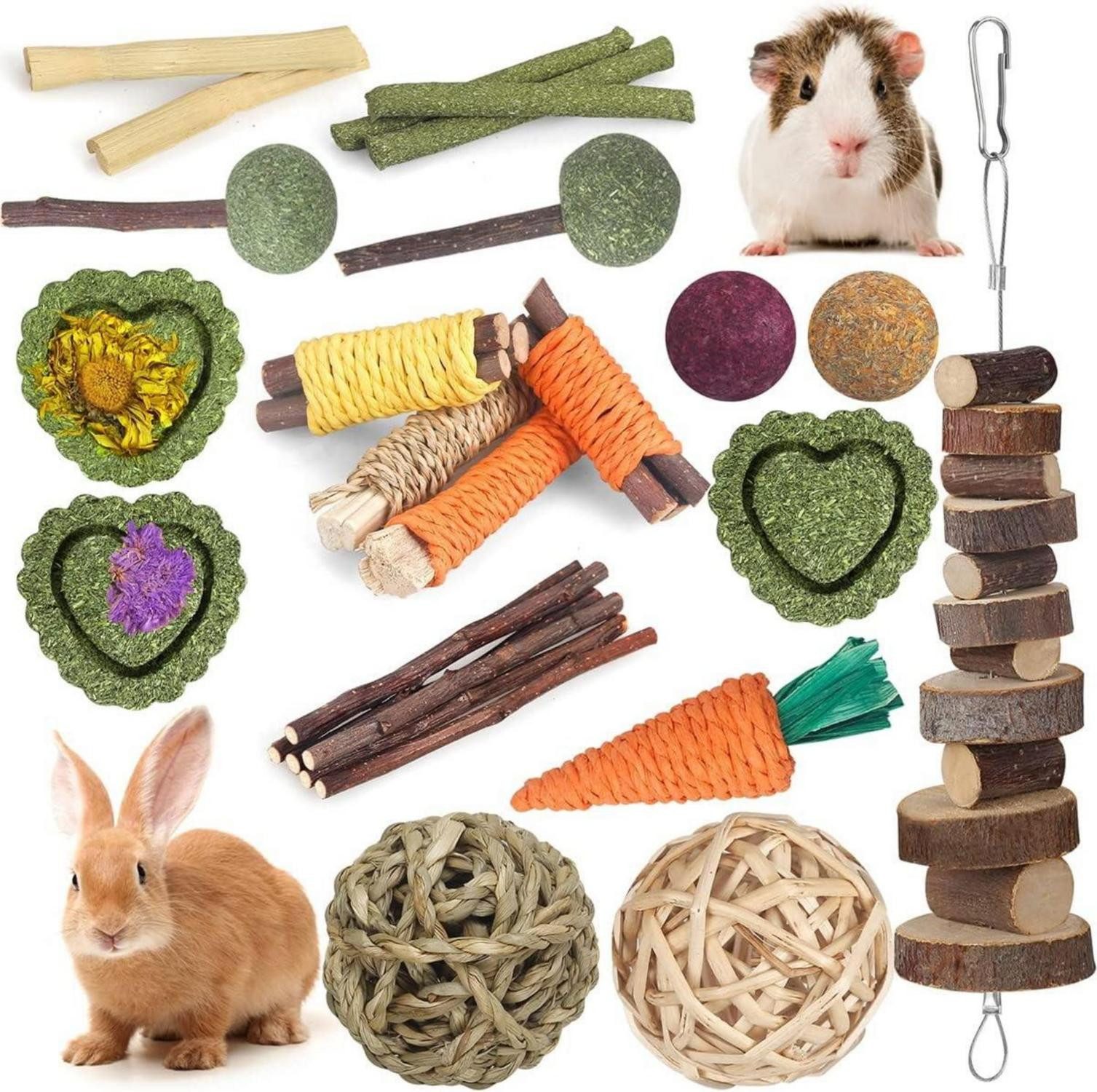 Kleintierkäfig Kaninchen Meerschweinchen Hamster Hasen Spielzeug 18 Stück Timothy