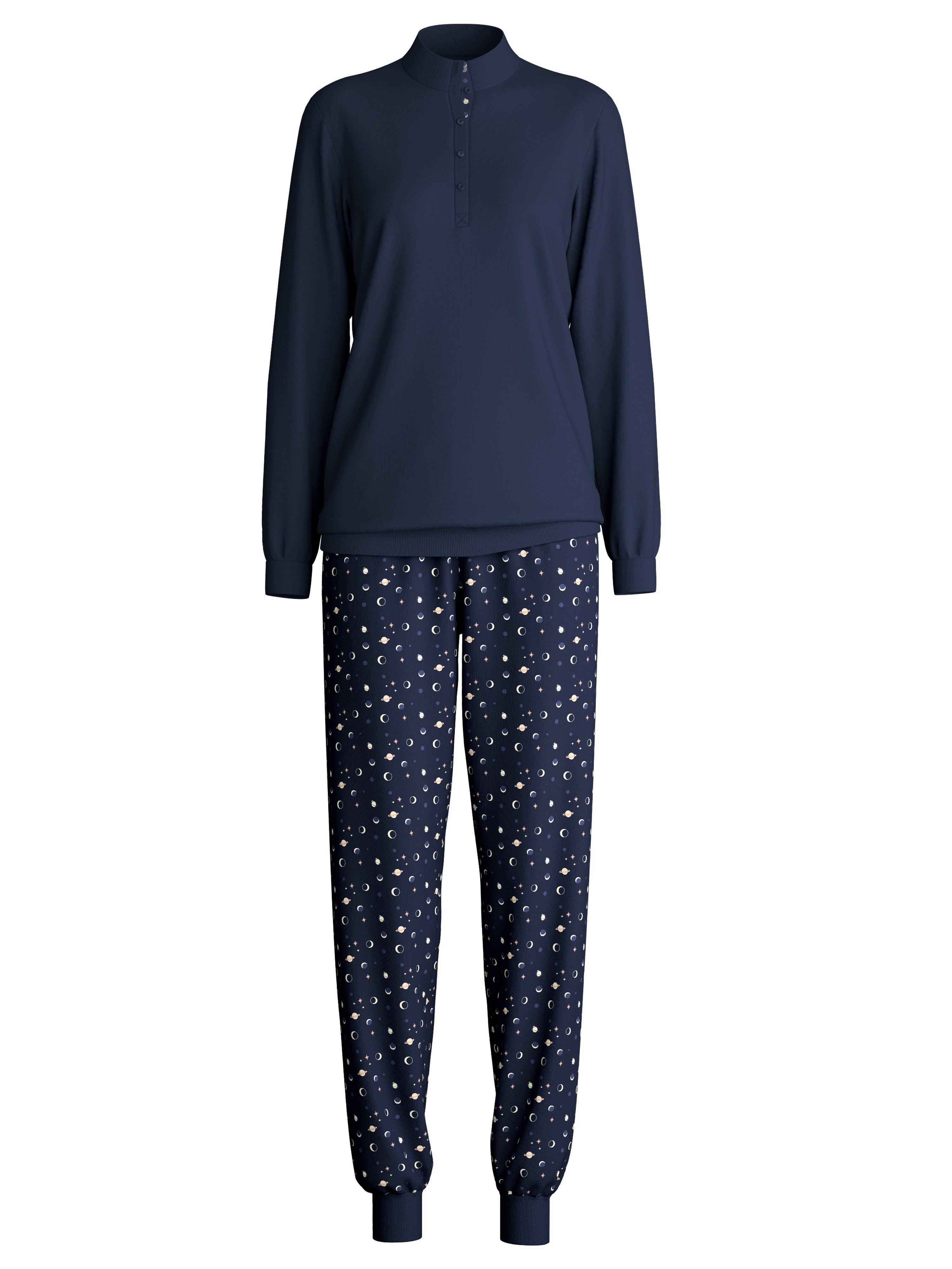 CALIDA Schlafanzug Midnight Dreams (2 tlg) V-Ausschnitt, Langarm, Single Jersey Qualität, weich