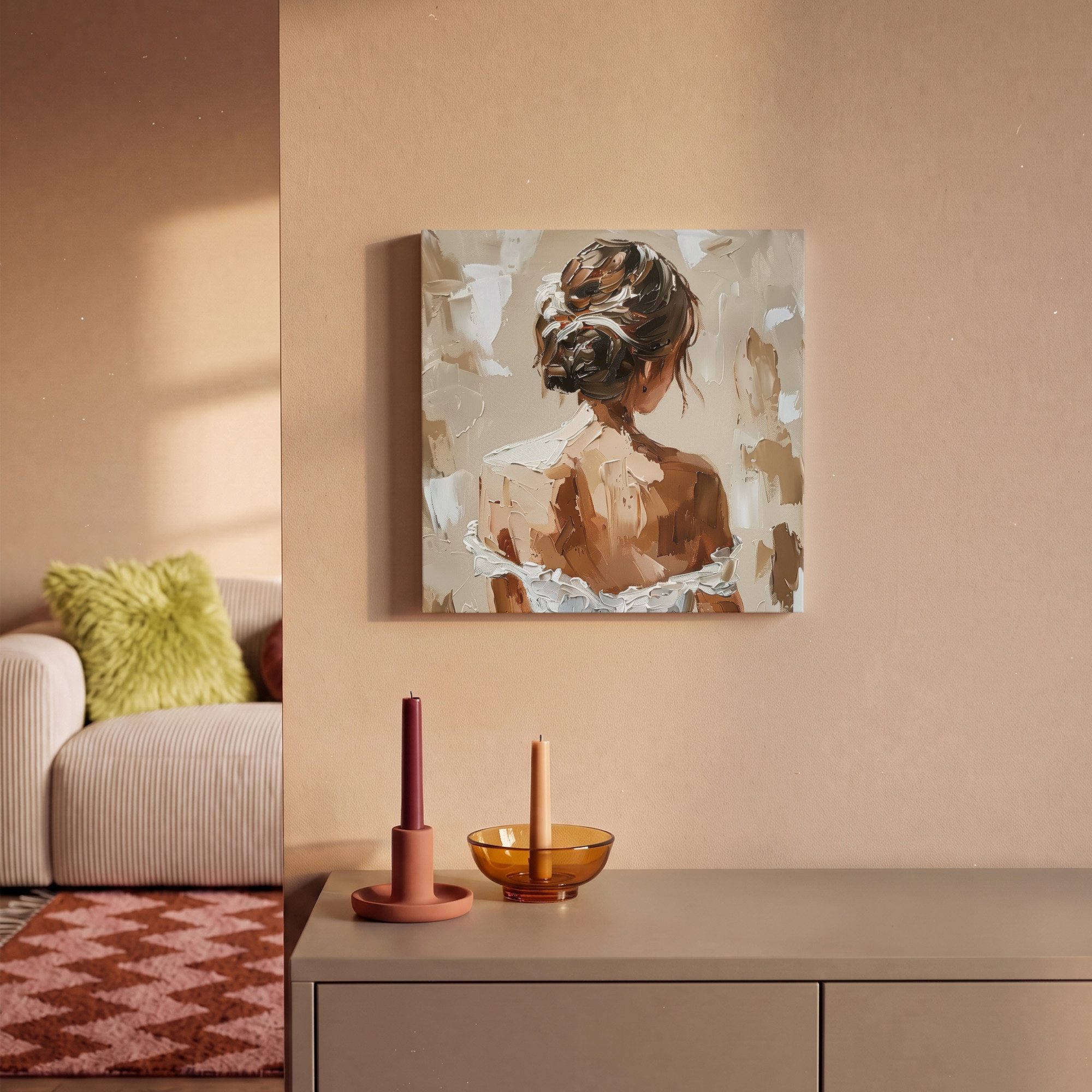 OneMillionCanvasses® Leinwandbild Frau - Farbe - Abstrakt - Beige - Modern, Fotodruck (1 St), Wandbild, Deko Schlafzimmer Wohnzimmer Flur 20x20 cm – Bild 2 von 5