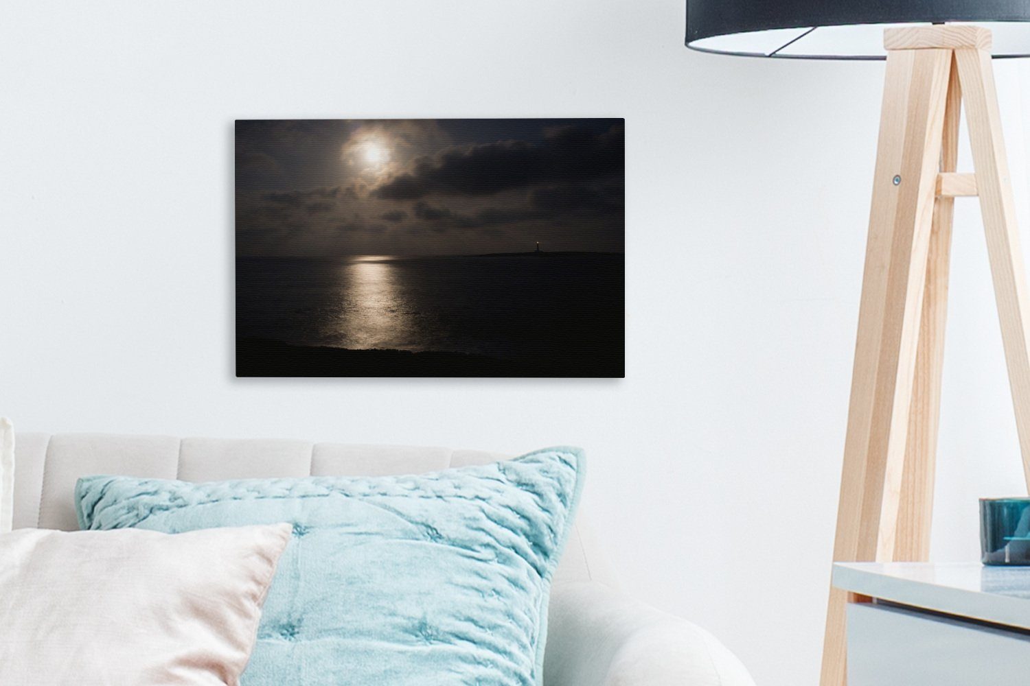 Leinwandbilder, (1 Leinwandbild Wolken Wandbild Aufhängefertig, OneMillionCanvasses® Spiegelung, cm St), Wanddeko, - Mond 30x20 -