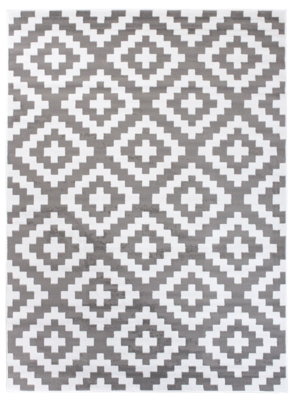 Muster Modern Designteppich Fußbodenheizung, mm, grau Geometrische 7 Kurzflor Teppich 70 für - Höhe x 140 Mazovia, Kurzflor, Geeignet cm,