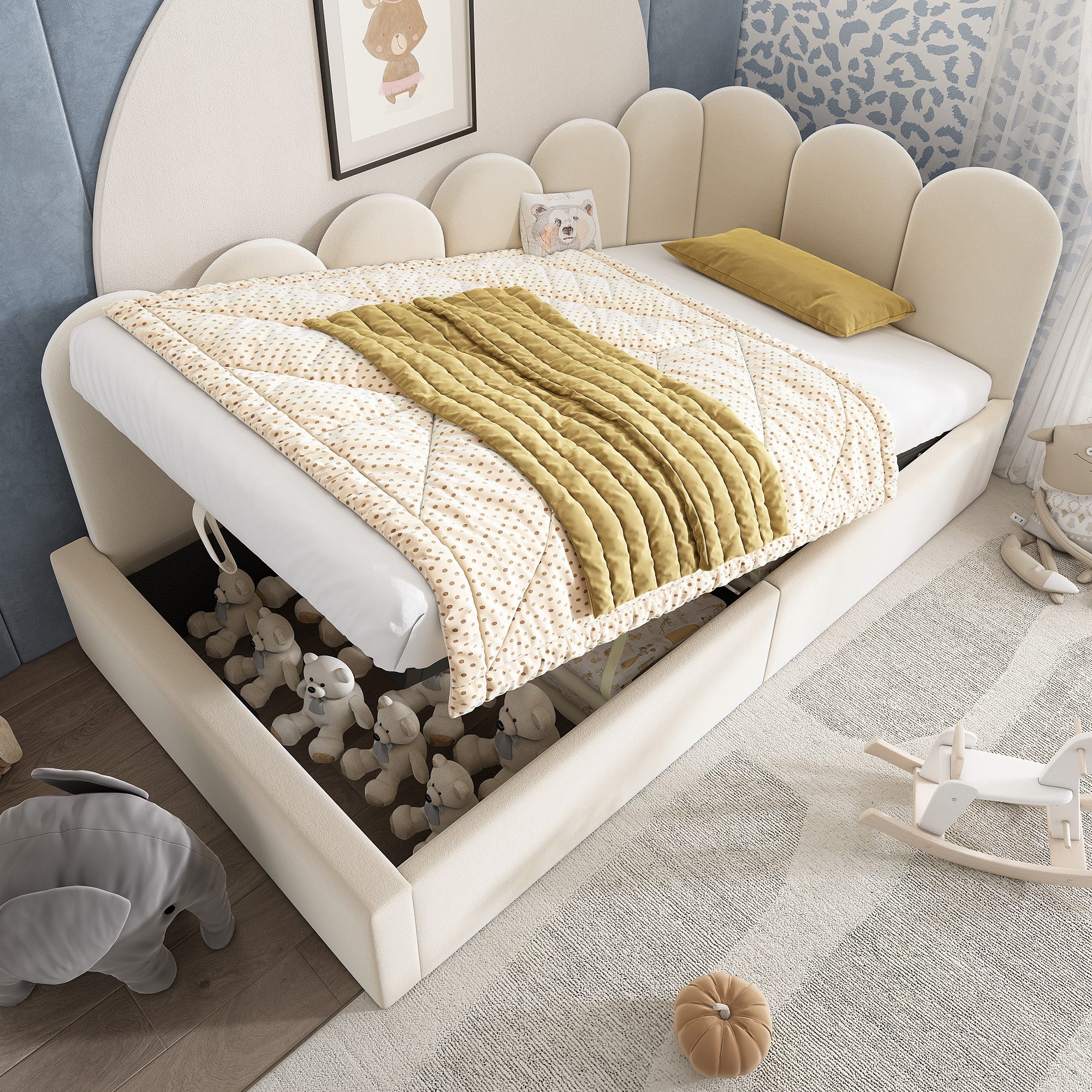 HAUSS SPOLE Polsterbett Daybett 90x200 cm mit hydraulischem Stauraum, Beige günstig online kaufen