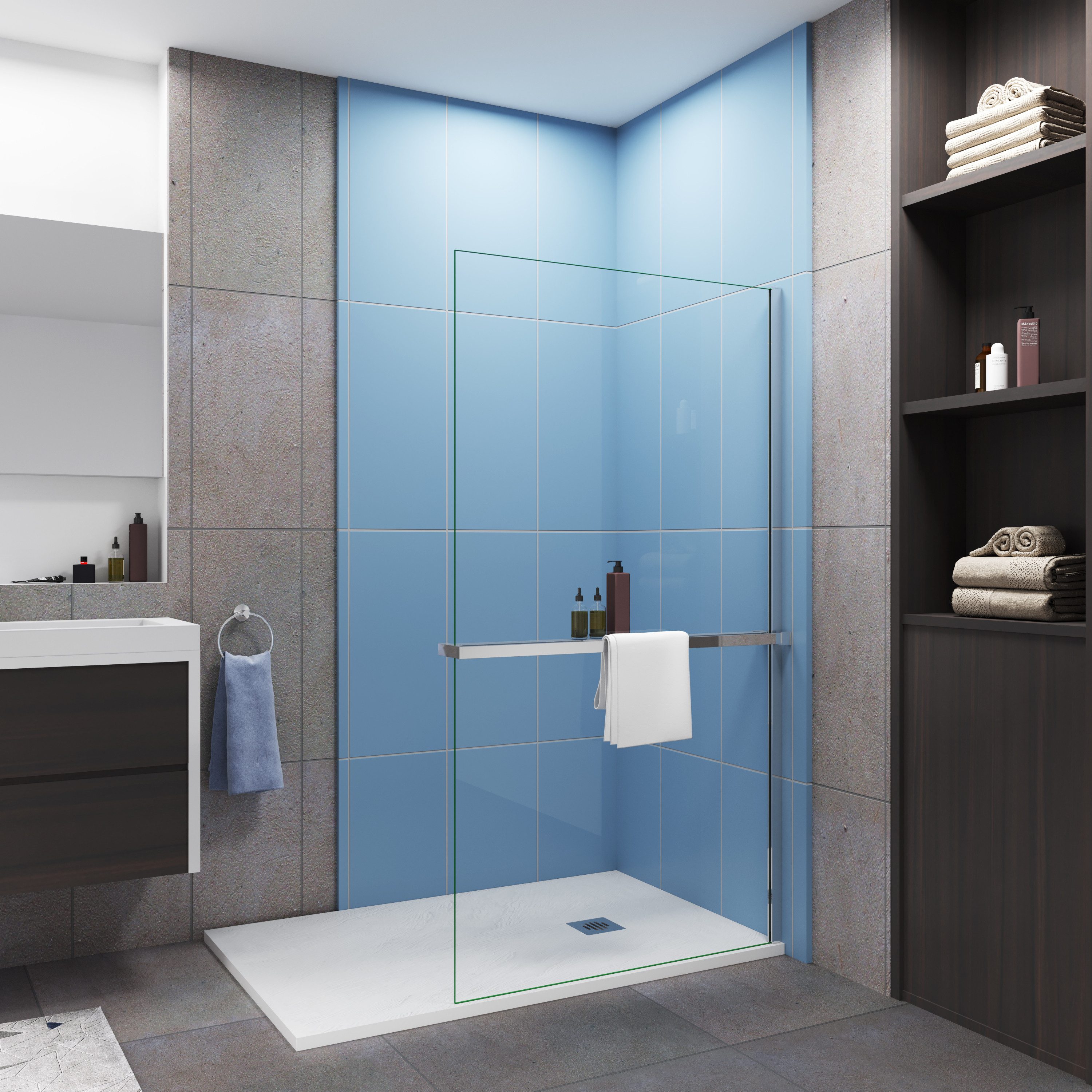 duschspa Walk-in-Dusche 8mm ESG Duschwand Duschabtrennug mit Ablagebrett & Handtuchhalter, Einscheibensicherheitsglas, (Set), 8mm ESG