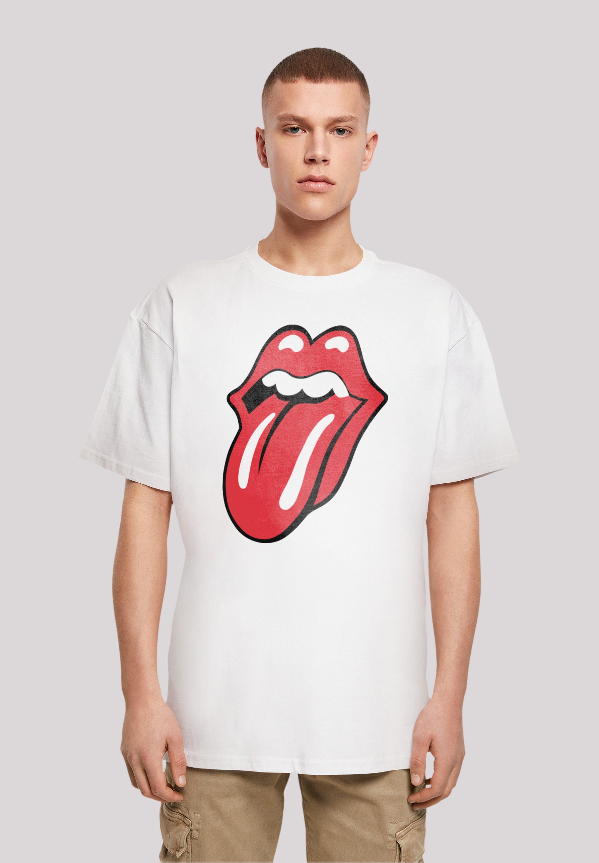 aus, Print, Zunge weit T-Shirt kleiner bitte Stones F4NT4STIC bestellen Rot Fällt Größe eine Rolling The