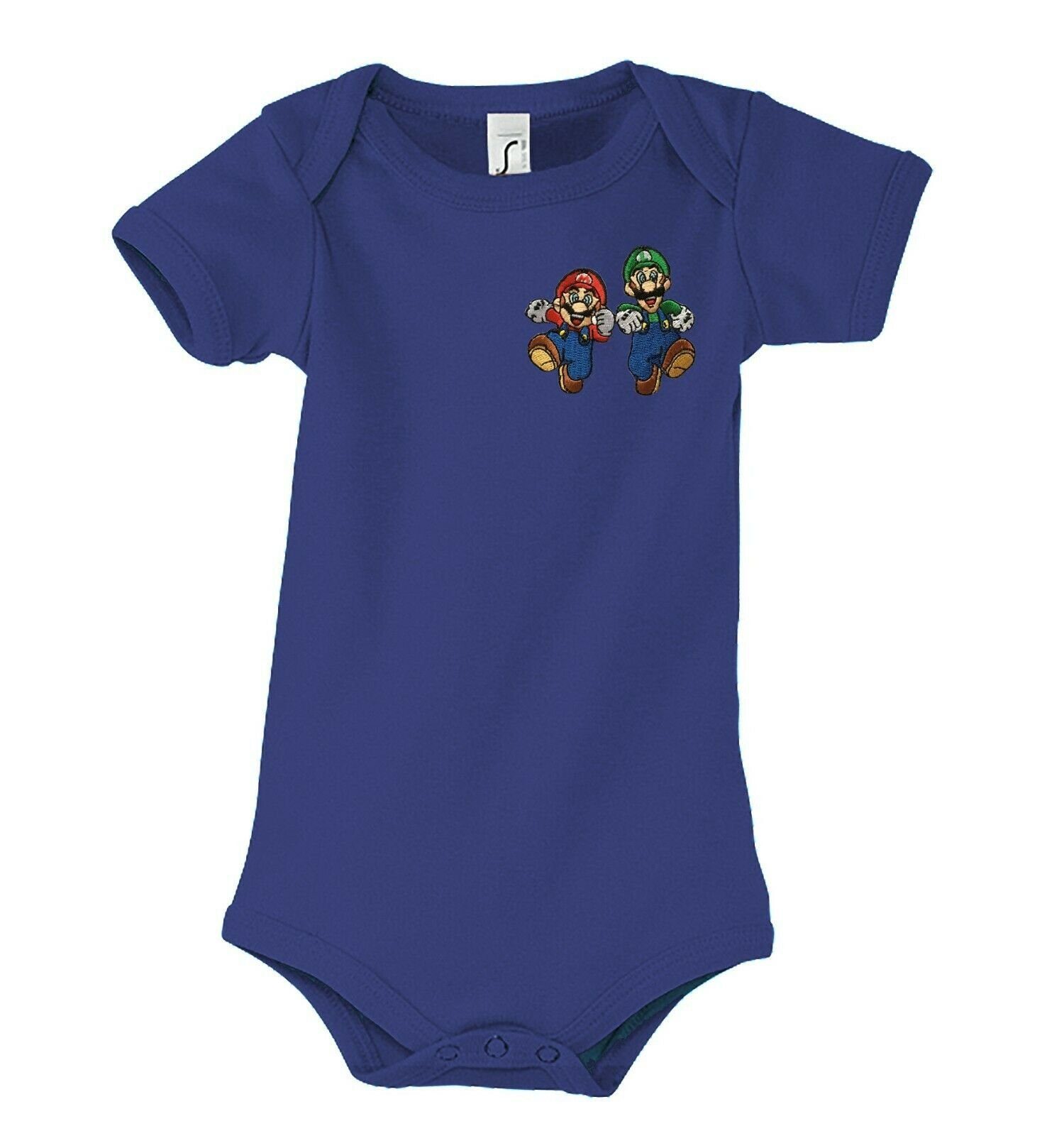 Peach Nintendo Navyblau mit Brownie & Luigi & Kinder Baby Konsole Strampler Druckknopf Mario Blondie