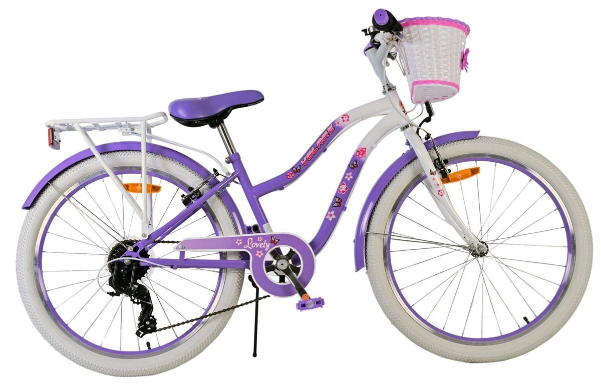 Volare Kinderfahrrad 24 ZOLL Kinder Mädchen Fahrrad Kinderfahrrad Rad LOVELY 7 Gänge 24125, 7 Gang Shimano, Kettenschaltung, 7 Gänge, Korb, Seitenständer, Gepäckträger