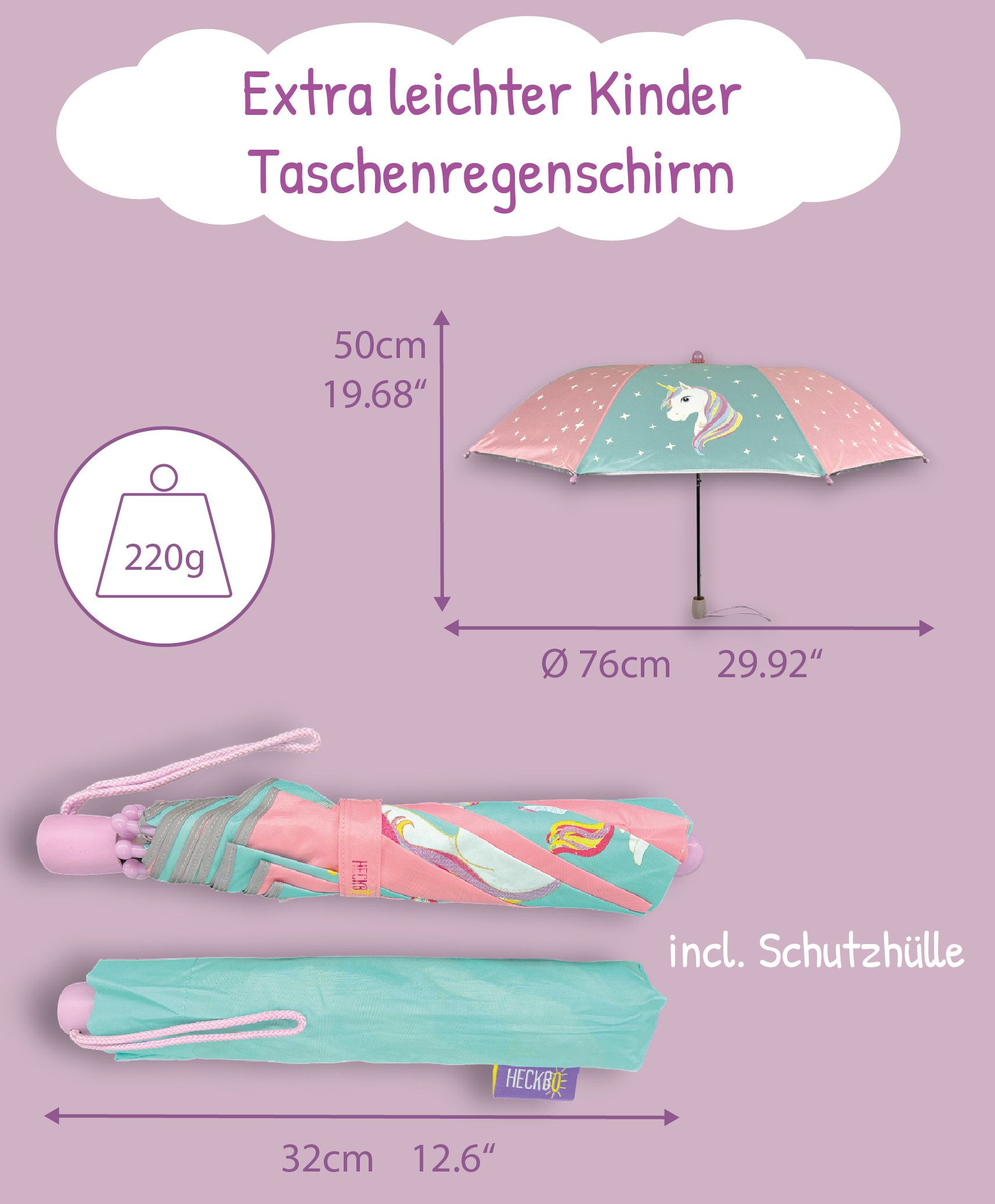 HECKBO Taschenregenschirm Magic Kinder Jungen Mädchen Regenschirm wechselt bei Regen die Farbe, mit Reflektoren an der Seite – Bild 3 von 5