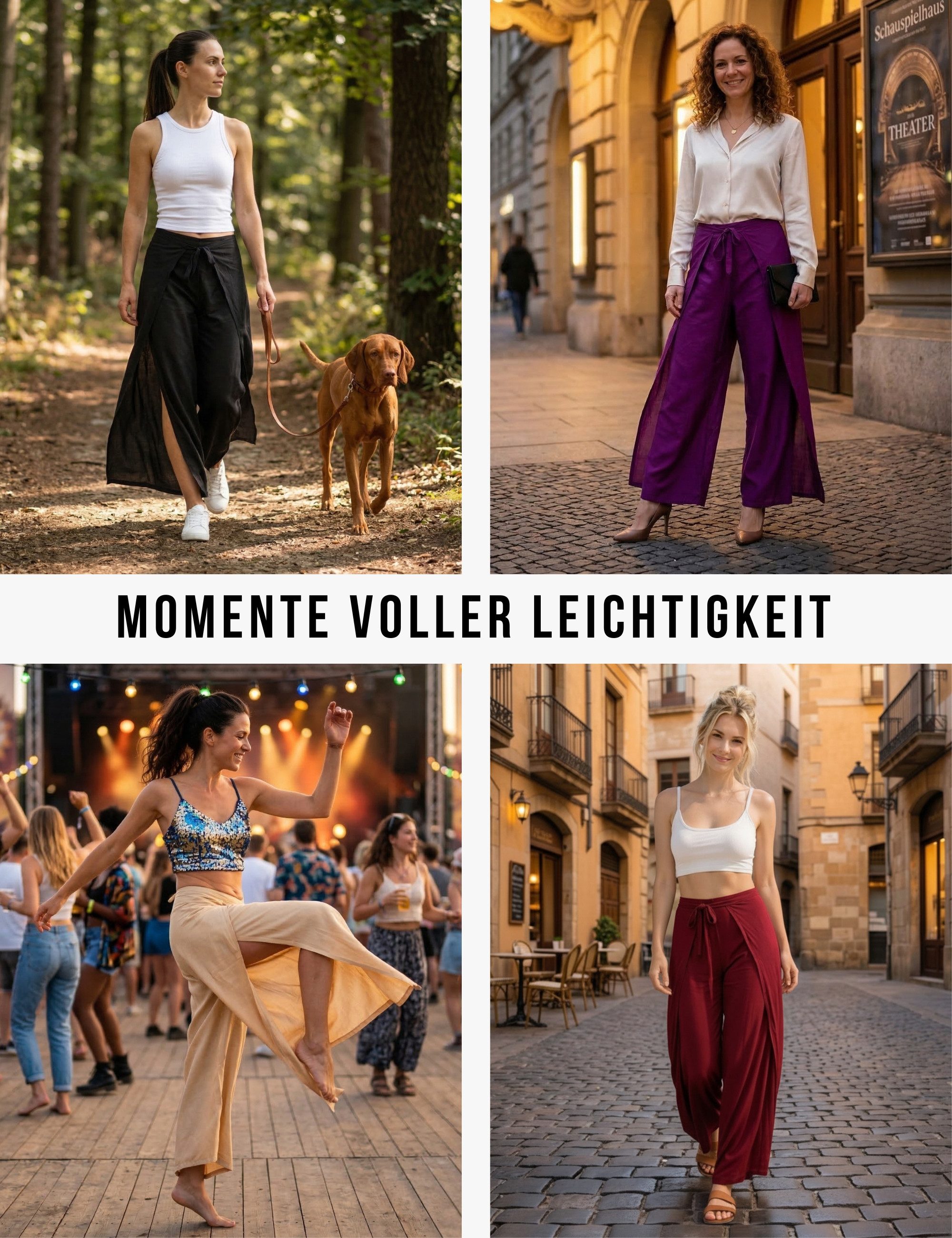 PANASIAM Palazzohose Hosenrock Damen aus leichter Viskose - elegante weite Palazzo Hose Wickelhose einfarbig - gerader Schnitt - luftige Sommerhose Boho Stil