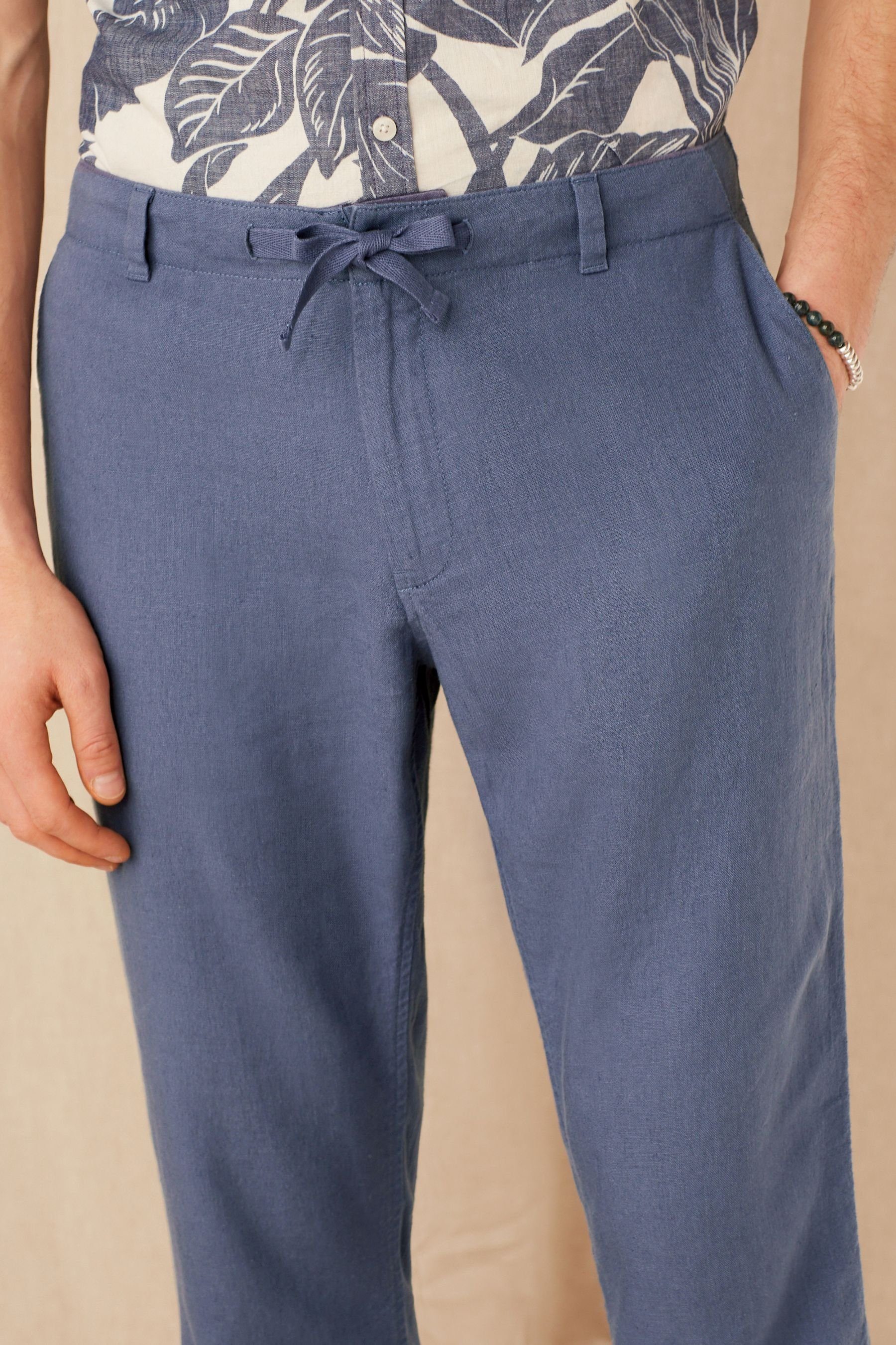 Kordelzug Next aus (1-tlg) mit Hose Blue Leinenmischung Leinenhose