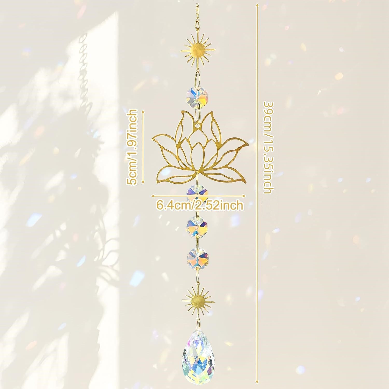 FOUORTUNATE-BEE Windspiel Lotus Sonnenfänger mit Kristallprisma – Fensterdeko aus Glas, Eleganter Lotus Lichtfänger aus Glas für Fenster oder Auto