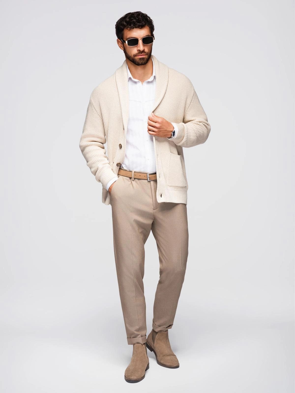 OMBRE Cardigan Herren-Strickjacke aus Baumwolle mit Schalkragen