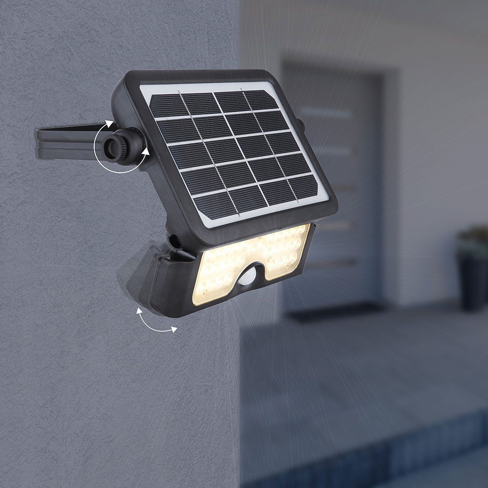 Schalter Solarleuchte Baustrahler verbaut, Warmweiß, Solarlampe LED fest Sensor Solarleuchte, LED-Leuchtmittel LED etc-shop Schwenkbar