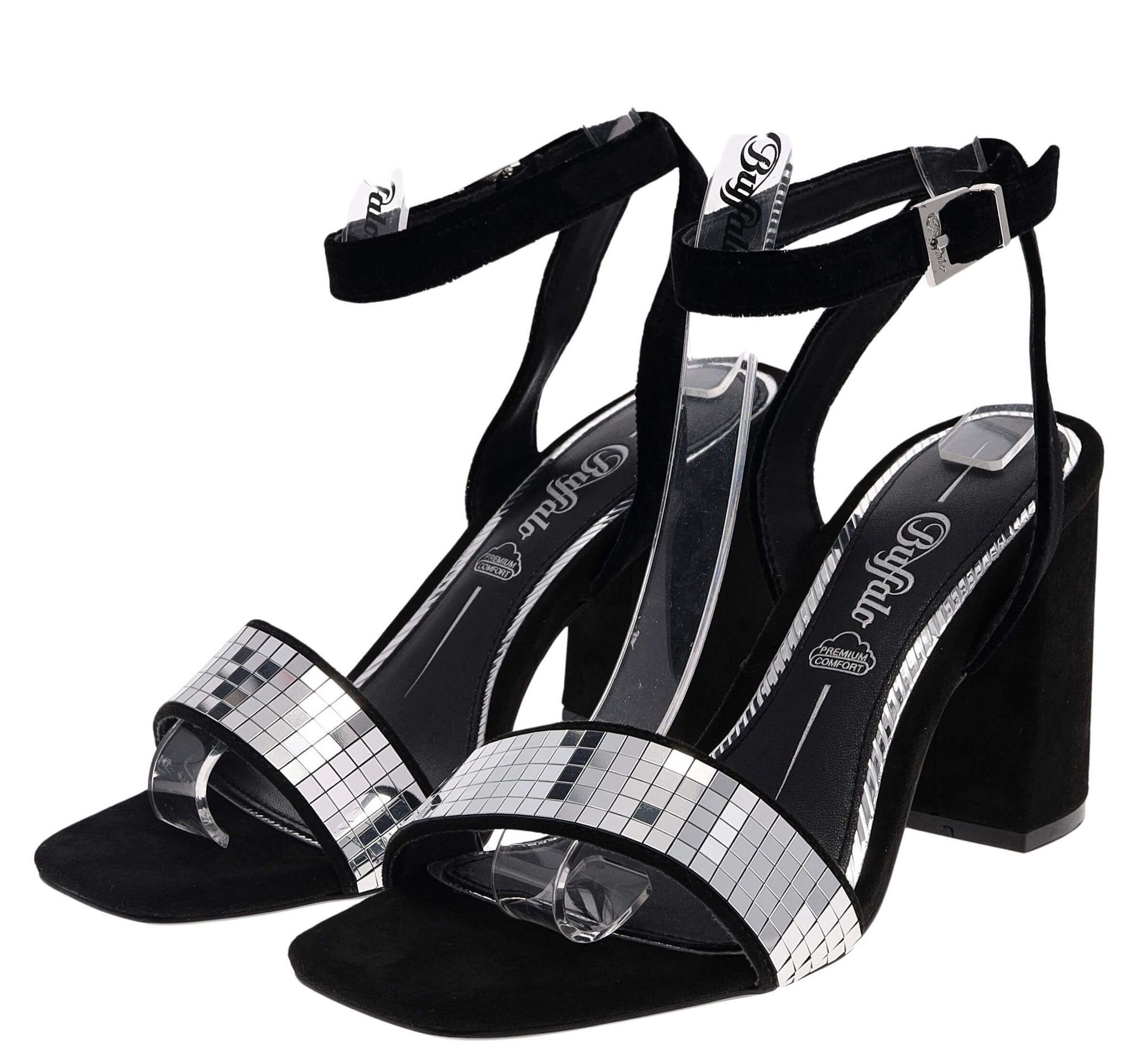 Buffalo CHARLOTTE GLAM Schwarz Silber Zehentrenner Vegane Damen Sandalen