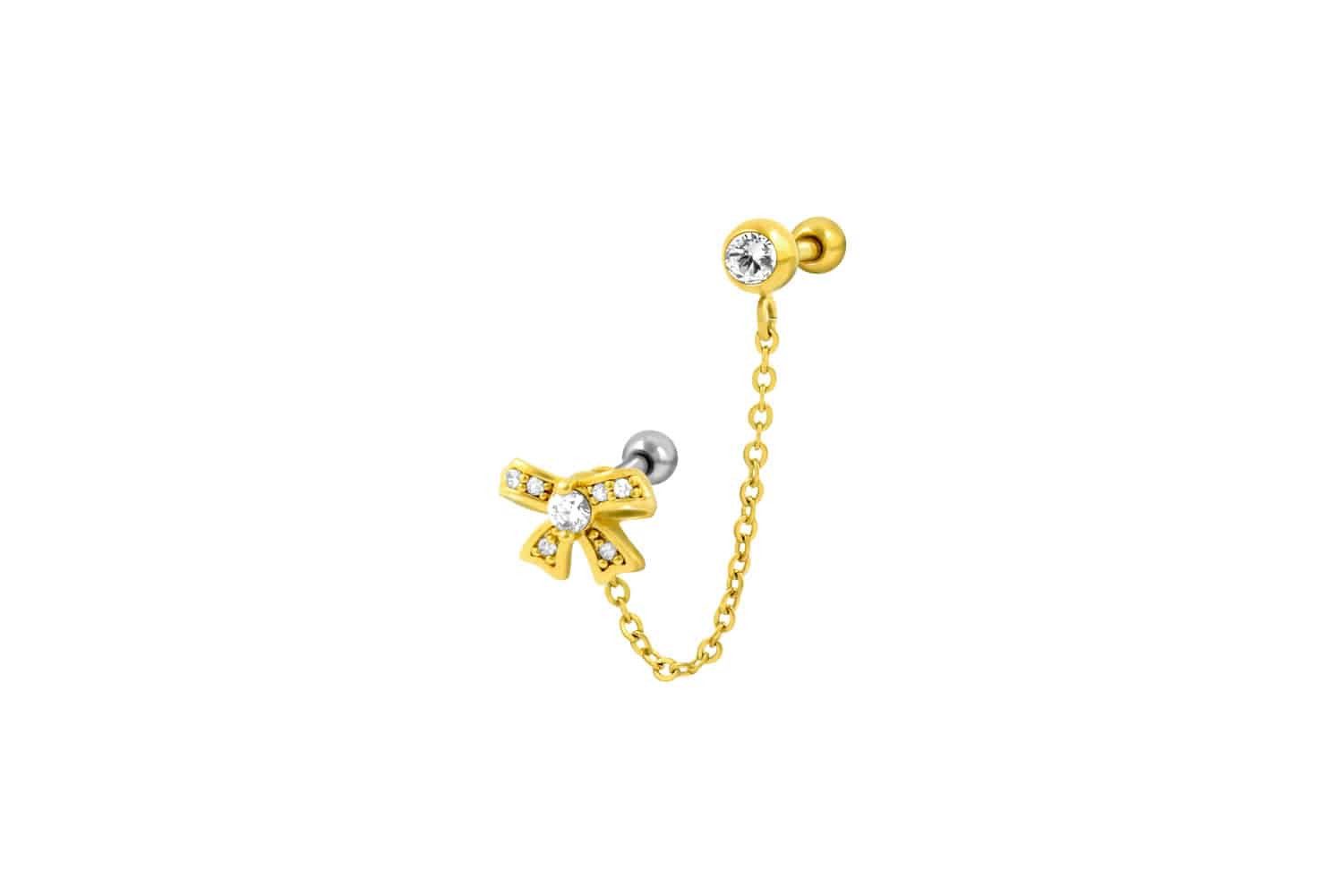 PIERCINGLINE Piercing-Set Chirurgenstahl Ohrpiercing mit Kette und Brass-Design SCHLEIFE (Mini-Barbells, 1-tlg)