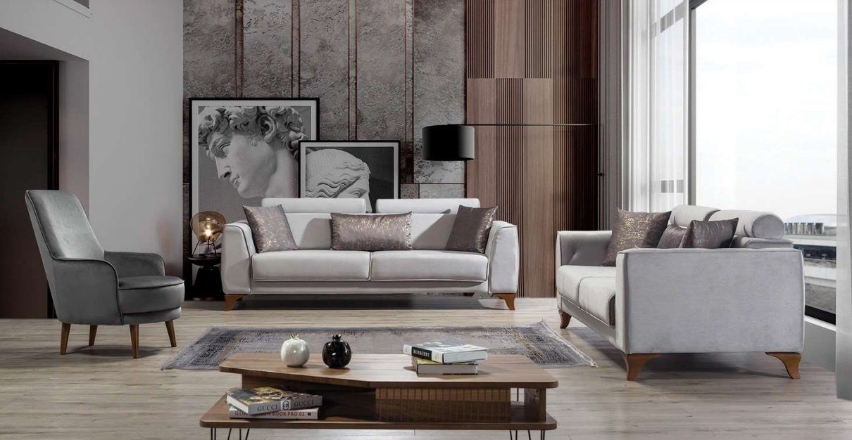 JVmoebel Wohnzimmer-Set, Sofagarnitur 3+3+1 Sitzer Garnitur Design Sofas Couch Polster