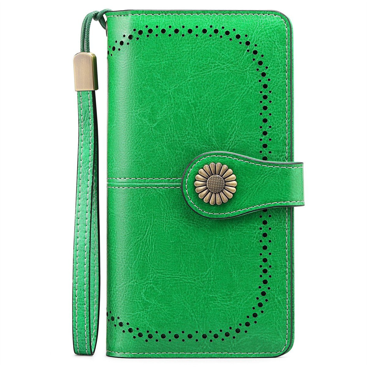 carefully selected Brieftasche Echtleder-Geldbörse mit RFID-Schutz und mehreren Kartenfächern Grün
