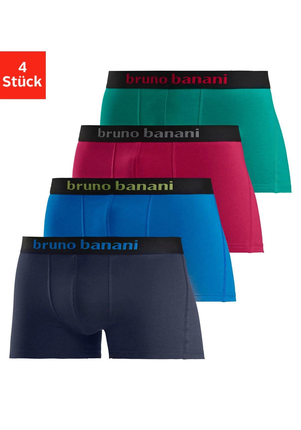 Bruno Banani Boxer (Packung, 4-St) mit farbigen Marken-Schriftzug am Bündchen marine, blau, rot, grün