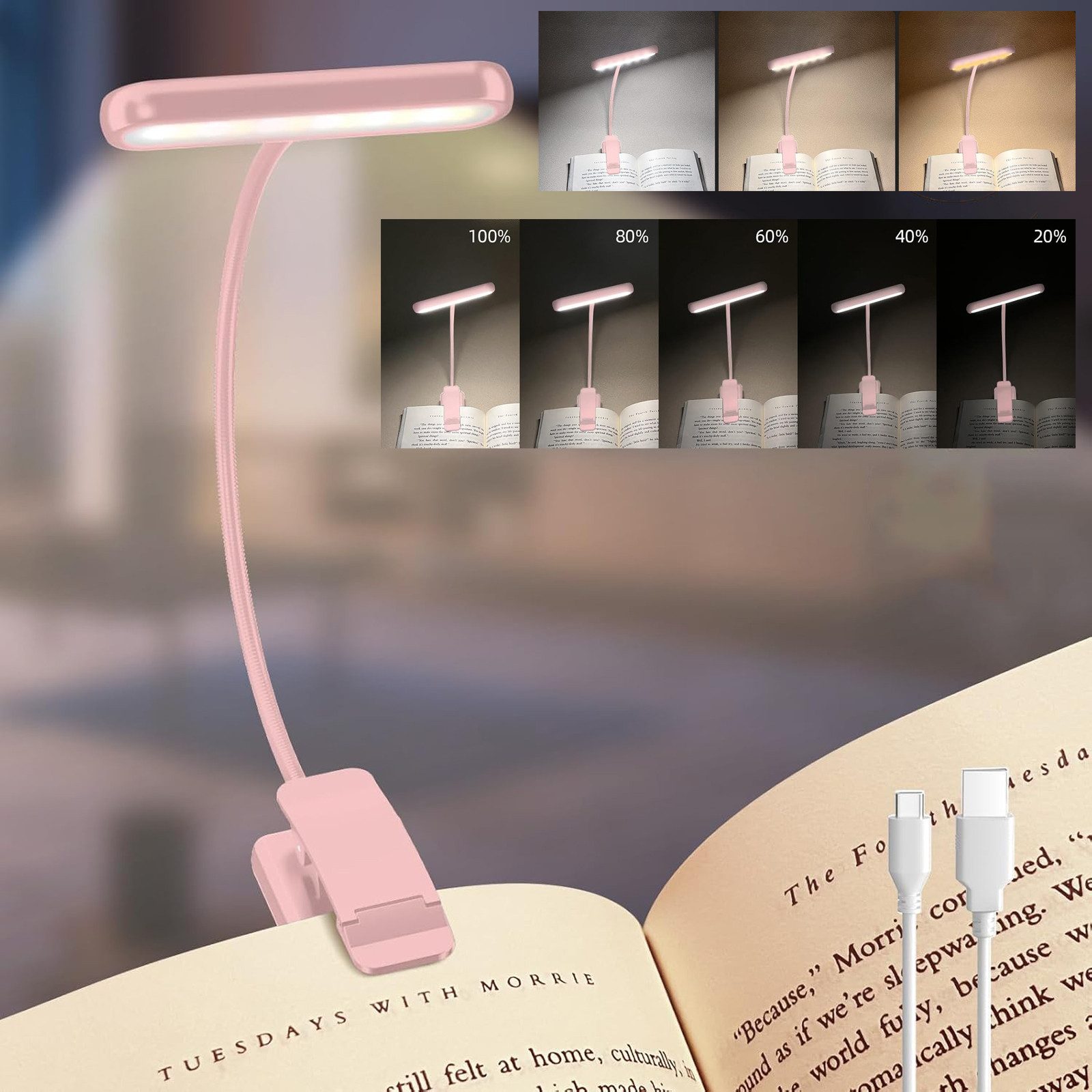 Jibenhome Klemmleuchten Leselampe Buch Klemme USB Wiederaufladbare Buchlamp günstig online kaufen