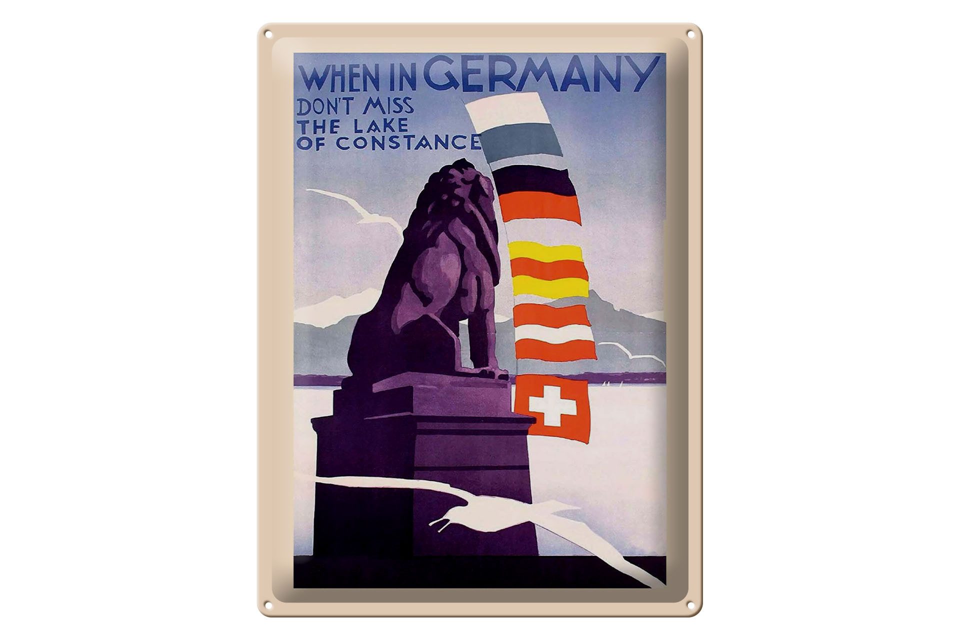 Femer GmbH Metallschild Reise 30x40 cm When in Germany dont miss the lake of Constance, (1 St), gewölbte Oberfläche, abgerundete Ecken, umgeschlagene Kanten