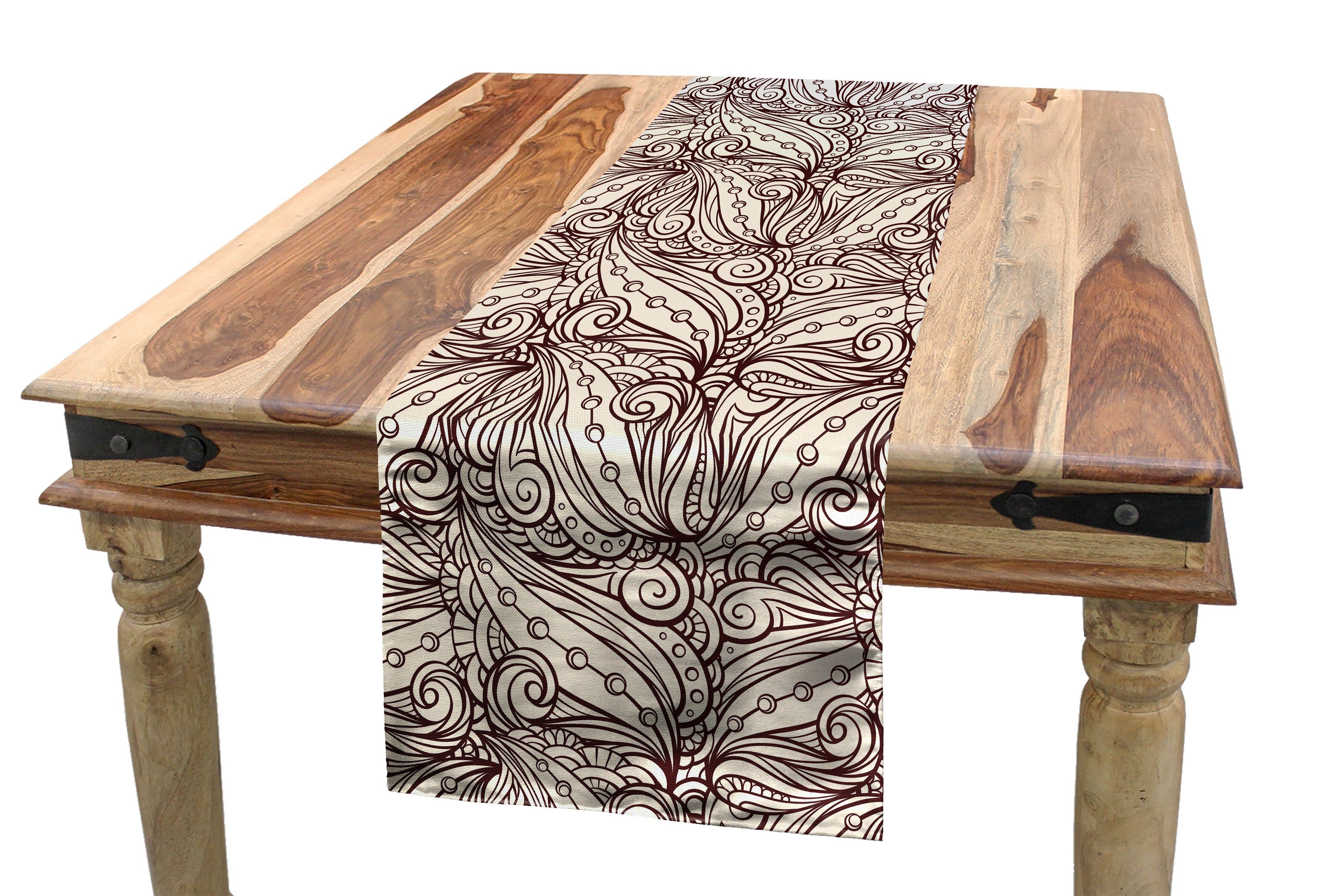 Abakuhaus Tischläufer Esszimmer Küche Rechteckiger Dekorativer Tischläufer, Brown Paisley Verflochten Blätter