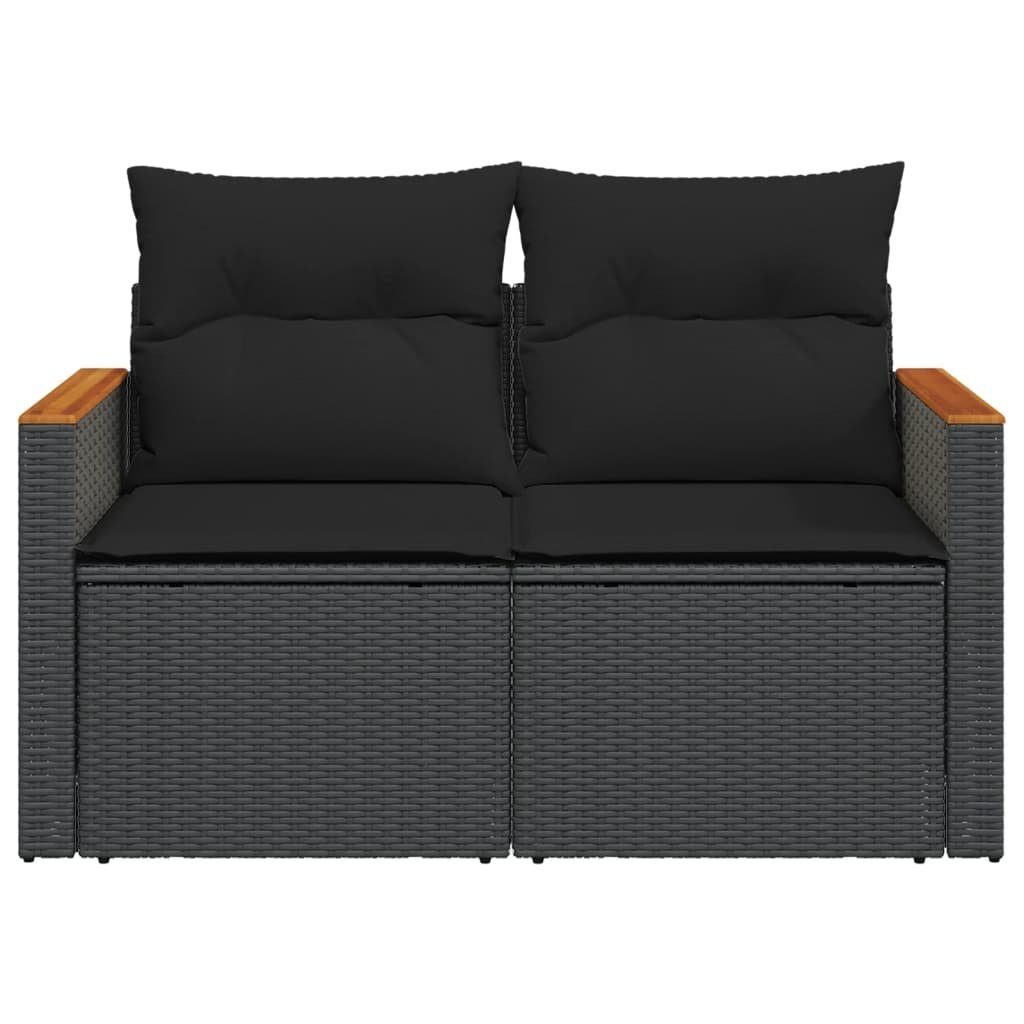 vidaXL Loungesofa Gartensofa mit Kissen 2-Sitzer Schwarz Poly Rattan, 1 Teile – Bild 5 von 5
