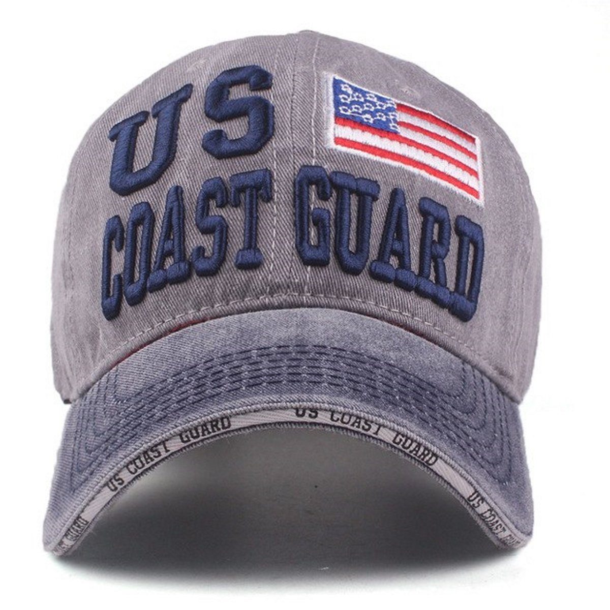 navy Style U.S. Guard Coast washed Vintage Retro used / Look Amerika Sporty grau mit Baseball Belüftungslöchern Cap USA
