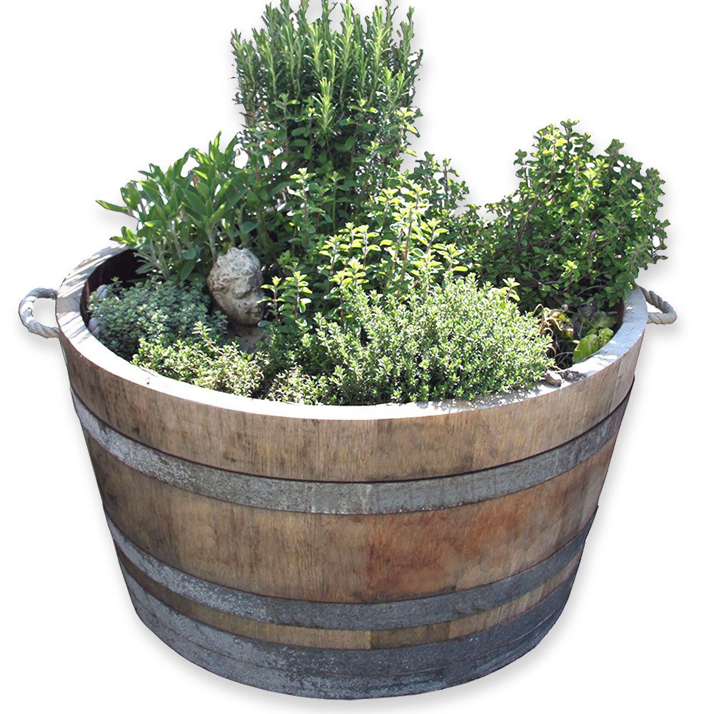 Temesso Pflanzkübel D 70cm - Halbiertes Weinfass als Pflanzkübel - 100 Liter H40cm