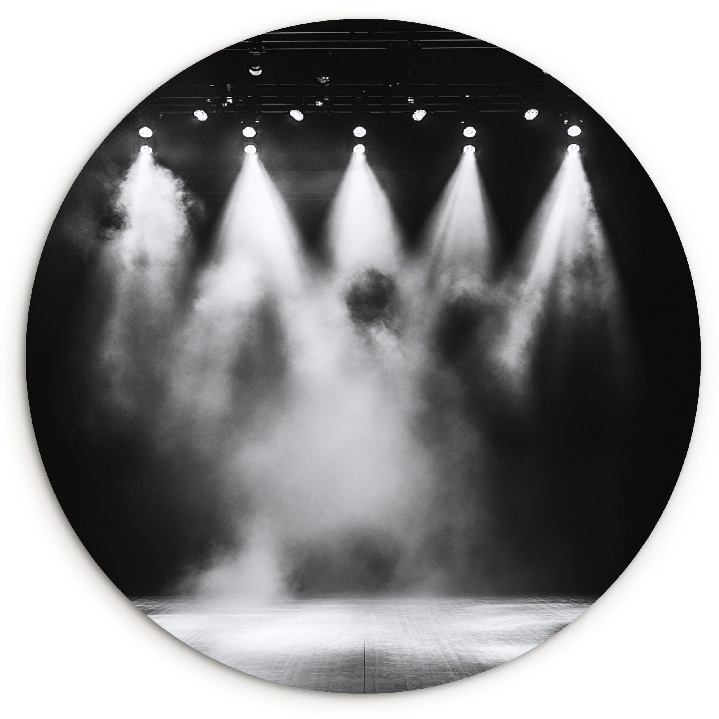 MuchoWow Gemälde Theatersaal - Nebel - Scheinwerfer - Schwarz, Fotodruck (1 St), Kreis Wanddekoration, Rundes Wandbild, 30x30 cm