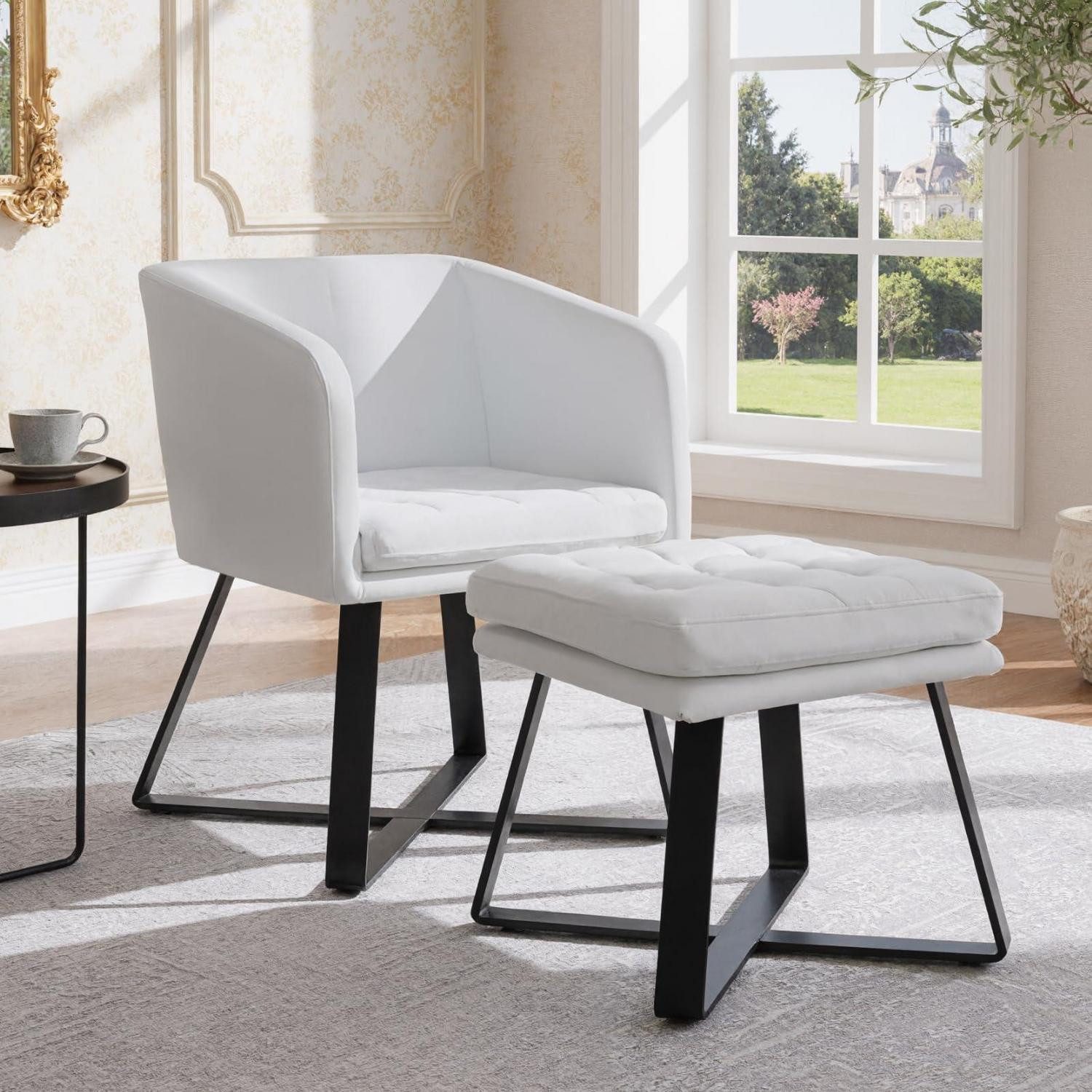 LuxusKollektion Cocktailsessel Sessel Cocktailsessel Samt Waffelmuster Hocker Weiß