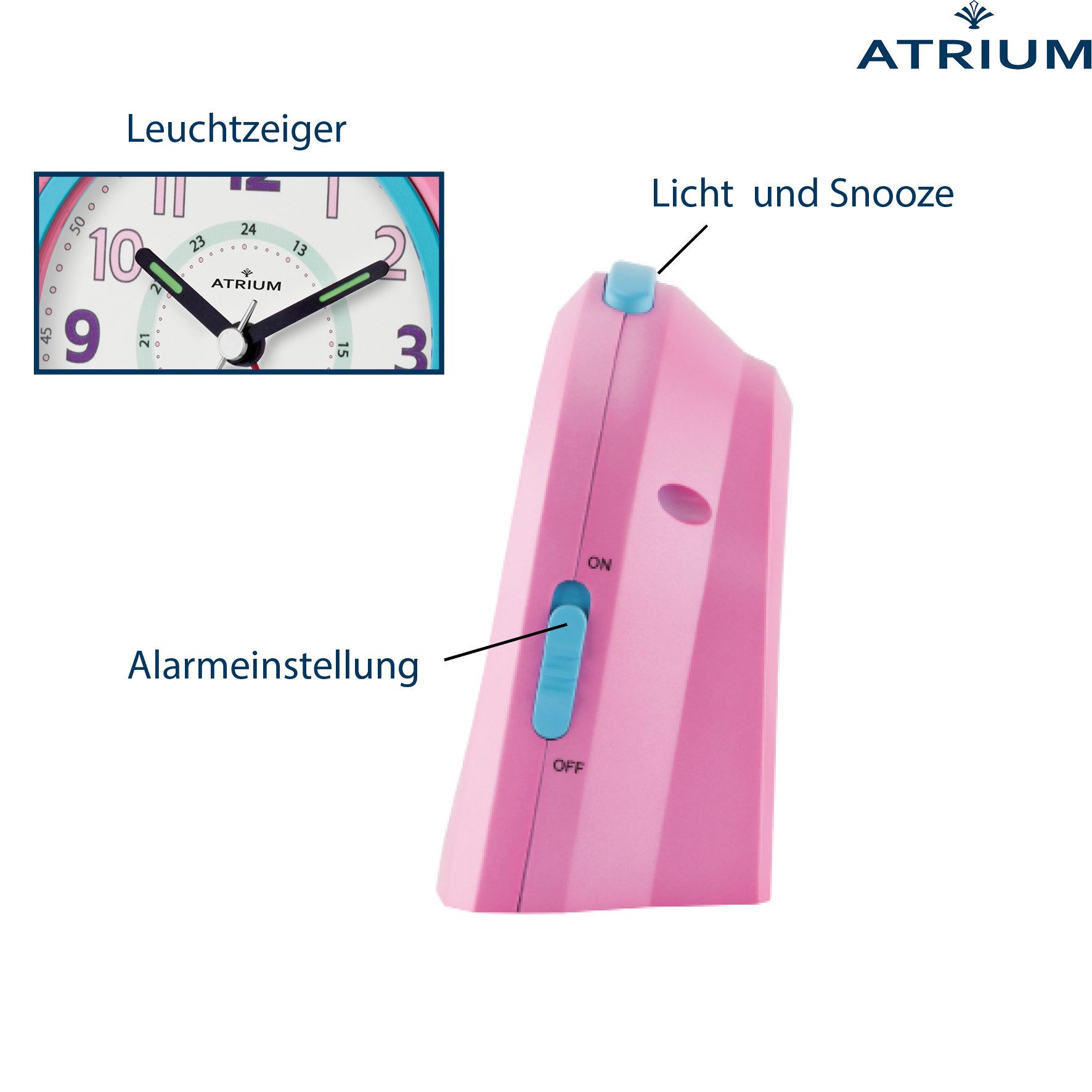 Atrium Kinderwecker A921 Quarzwecker mit fließender Sekunde, Snooze und Licht 10x10 cm – Bild 2 von 5