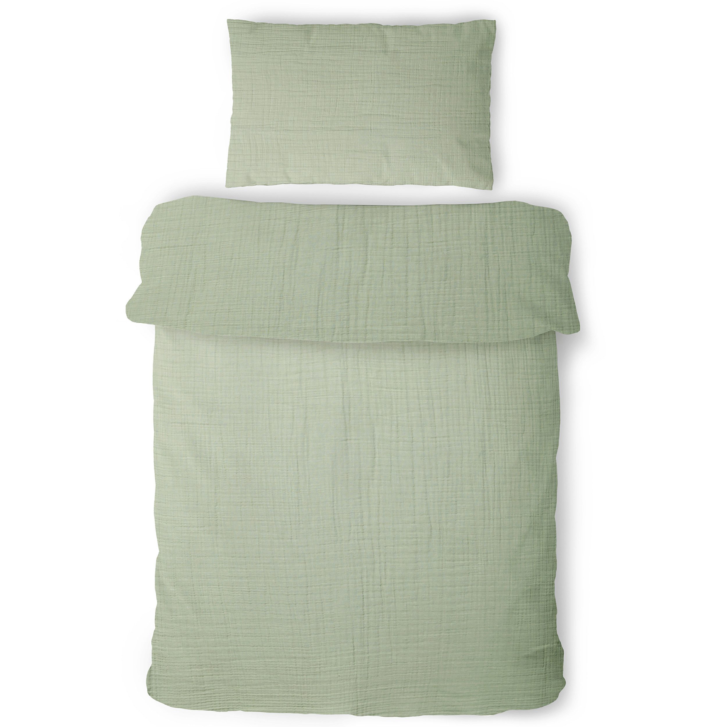 Laynenburg Kinderbettwäsche Musselin 2 teilig aus 100% Baumwolle in 100x135 cm + 40x60 cm, atmungsaktiv & bügelfrei – 3 lagig mit Reißverschluss & Haltebändern