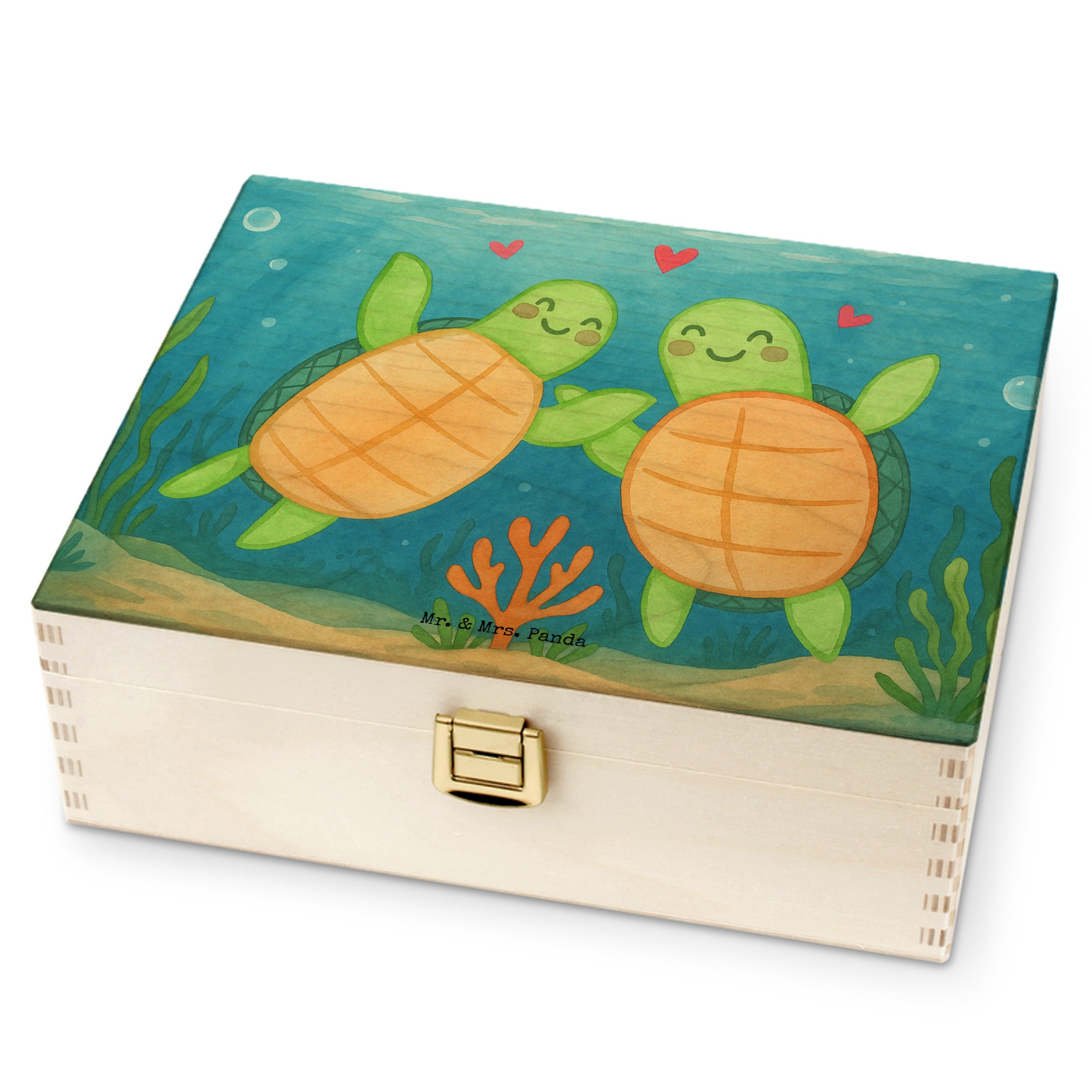 Mr. & Mrs. Panda Teebox Schildkröten Paar Design, Tee Beutel Halter, Weiß, Geschenk für Fraue, Birkenholz, (Packung), Teebeutel Organizer Aufbewahrung Tee tee organizer holz