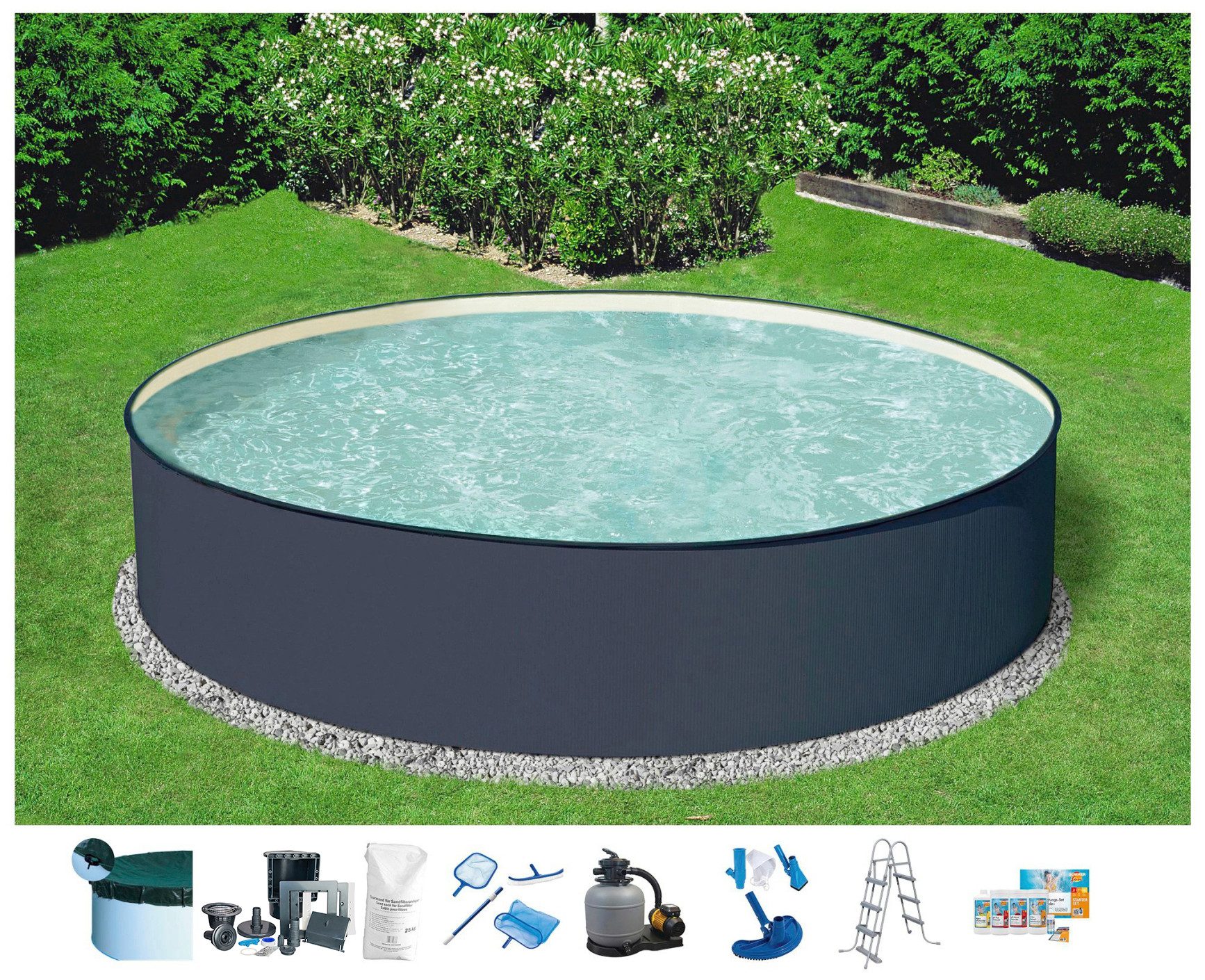 KONIFERA Rundpool GOMERA II (Set, 10-tlg), inkl. umfangreichem Zubehör in versch. Größen, sandfarbene Innenfolie