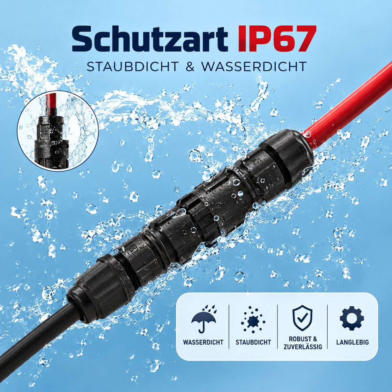 GLIESE Solarmodul Solarkabel 10m Schwarz & Rot – 10 AWG, IP67, für PV & Balkonkraftwerk, (1 x Solarmodul-Verlängerungskabel (10 m), 6 mm² PV-Kabel 10m – IP67, f – Bild 3 von 5