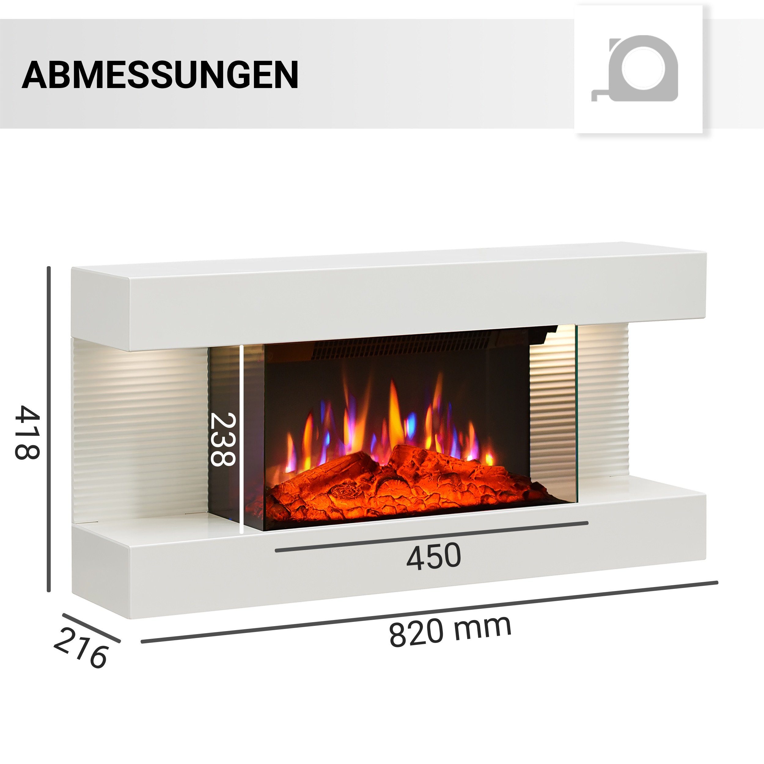 Balderia Elektrokamin Ida, Wandkamin mit Heizung 1800W, Fernbedienung, Thermostat Flammeneffekt, Timer, 3D