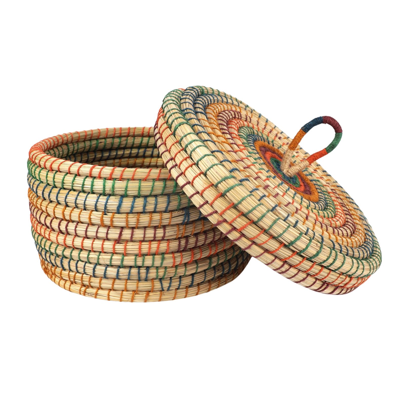 Aufbewahrungskorb Korb mit Deckel // ⌀ 20, 30 cm // Bunt, Natur // Fair gehandelt