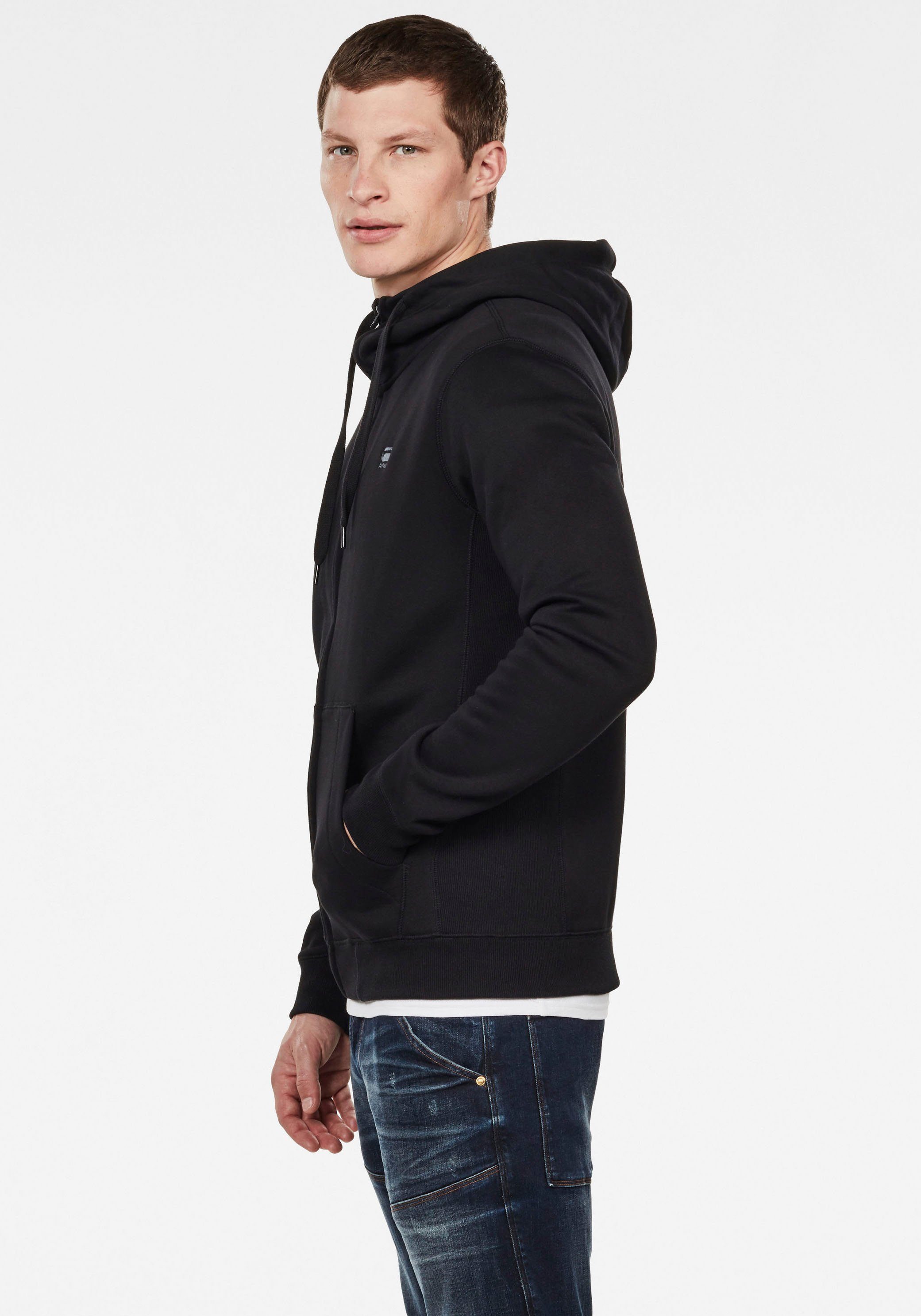 Premium Basic Kapuzensweatjacke G-Star Hooded Sweater dk. black RAW Zip
