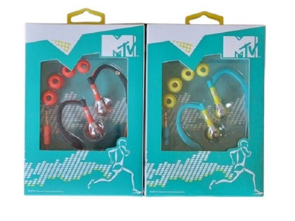 (2 Stück) Sport-Kopfhörer in 2xtürkis-gelb+2xschwarz-rot Farben 2 Original MTV MTV