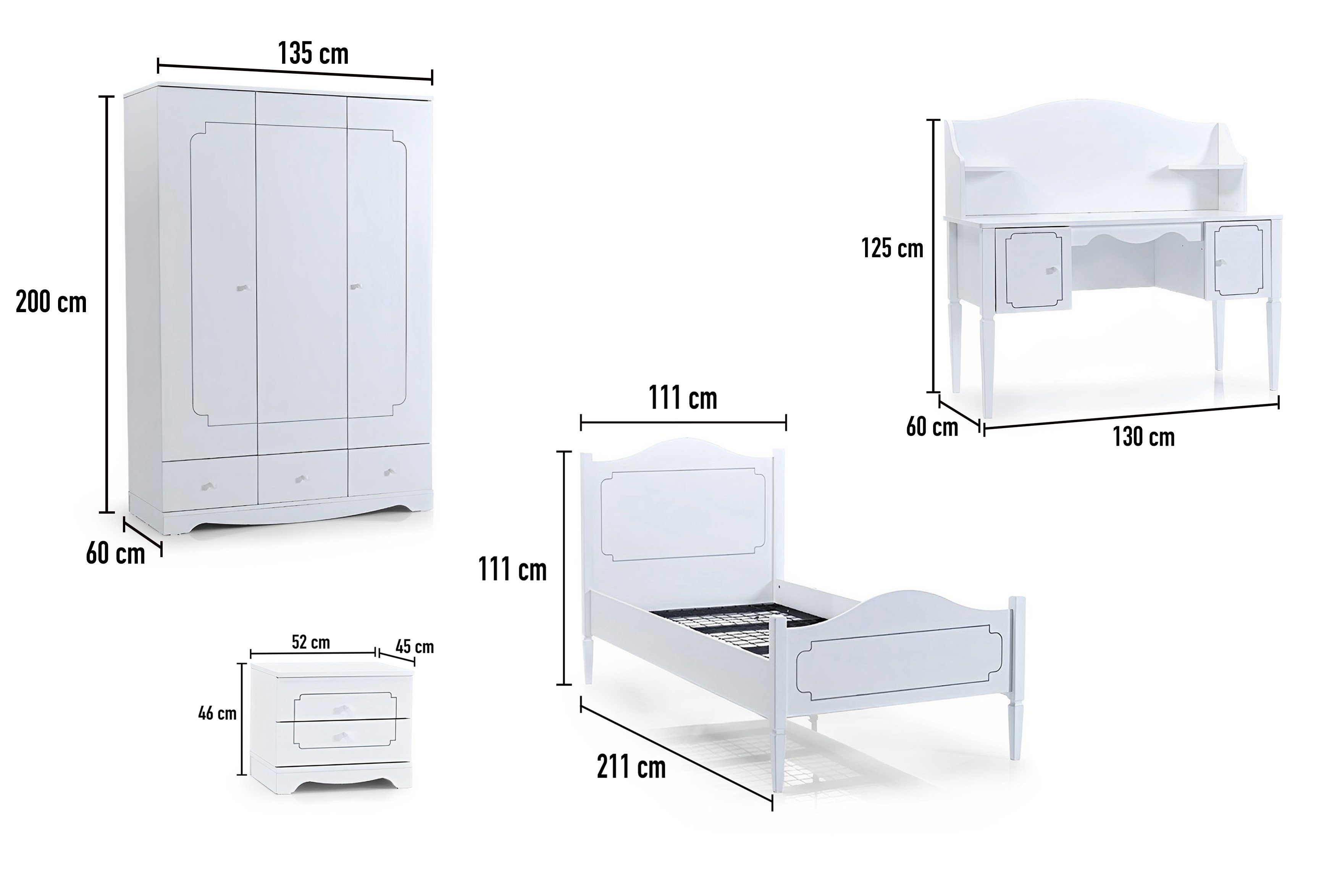 Elegant Jugendzimmer Aufbauservice, inkl. 5-teilig Bensimo inkl. (Spar-Set), Jugendzimmer-Set Kaltschaummatratze