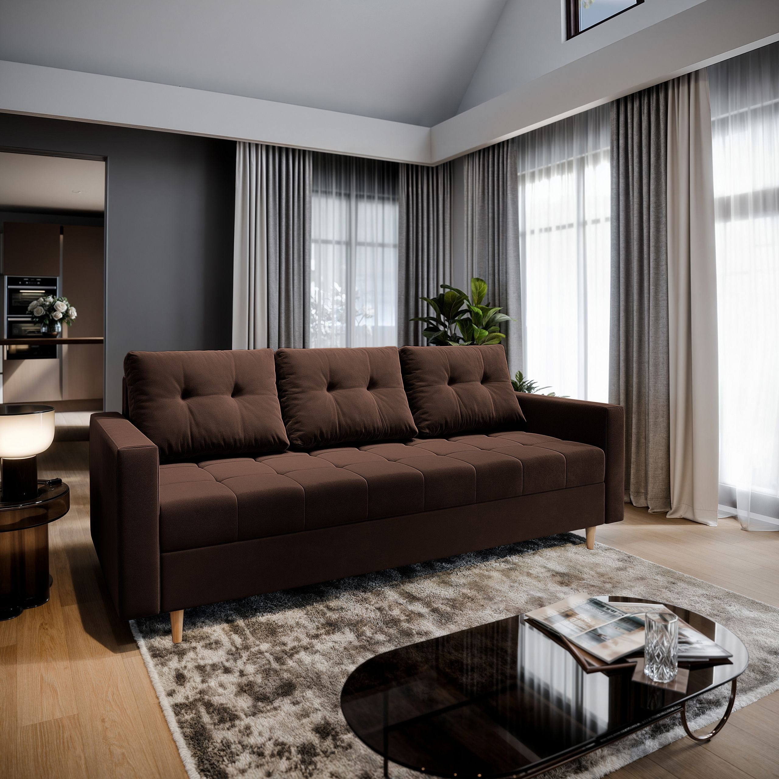 Masseno Sofa MILO mit Schlaffunktion, Schlafsofa, Couch mit Bettkasten