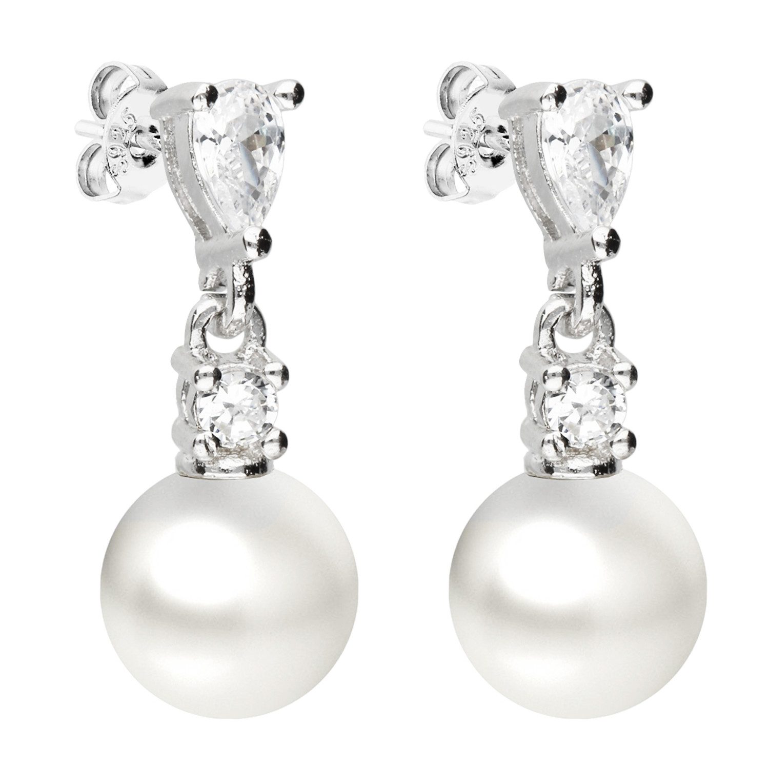 LÖB Perlenohrringe Ohrringe Hängend in Silber Strass Zirkonia Tropfen Perle günstig online kaufen