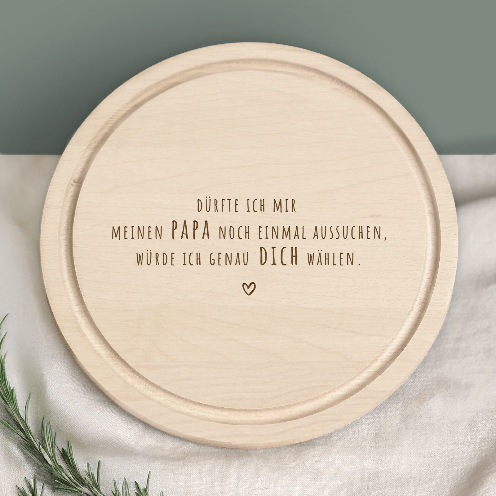 hellomini Frühstücksbrett Frühstücksbrettchen Rund Buche "Papa aussuchen" Geschenk zum Vatertag, Holz, (1-St), mit Gravur, Vatertagsspruch