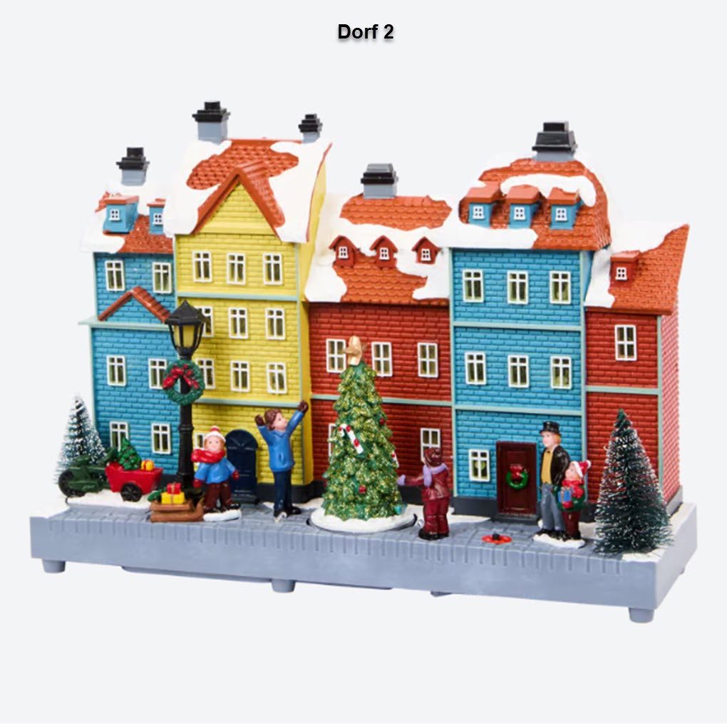 Weihnachtsszene Häuserszene mit LED und Musik Christmas Village Weihnachtsszene