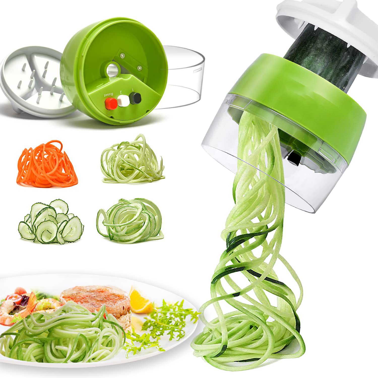 Diwzbyn Spiralschneider 4 in1 Spiralschneider Hand für Gemüsespaghetti, Gemüse Spiralschneider, Gemüsehobel für Karotte, Gurke, Kartoffel,Kürbis, Zucchini, Zwiebel