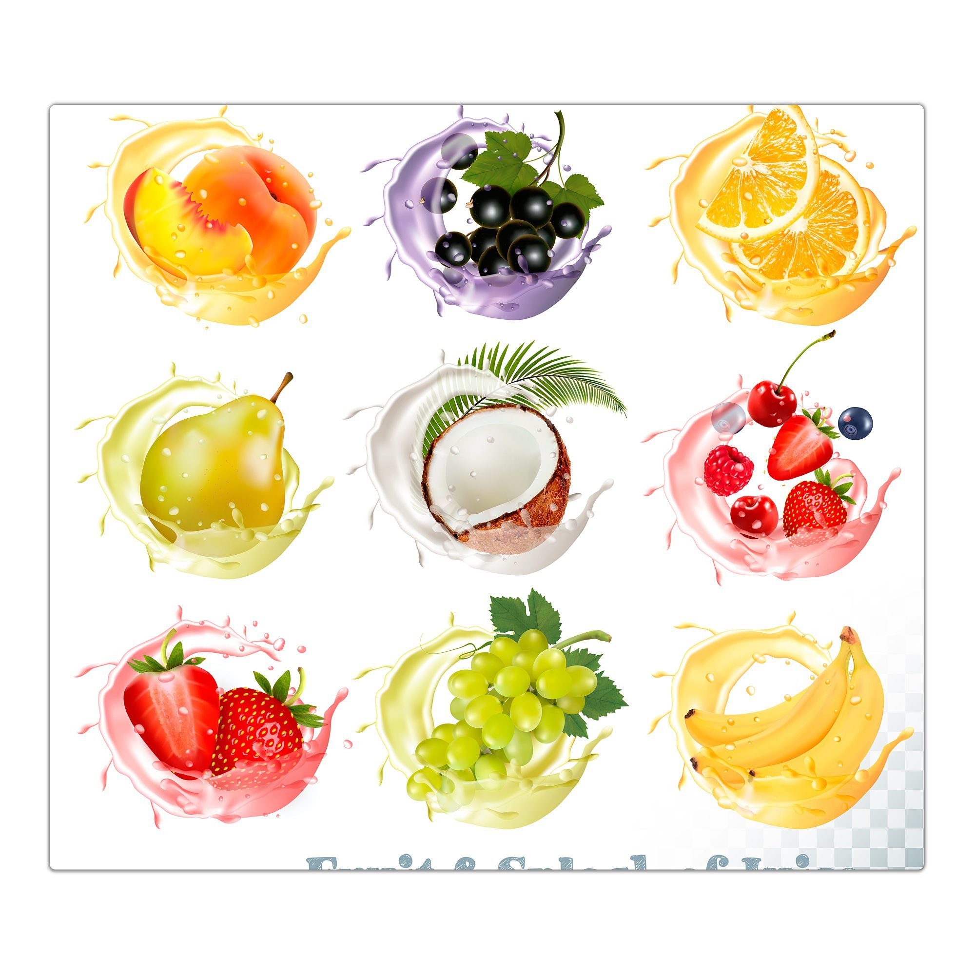 (1 Spritzschutz Verschiedene Primedeco aus tlg) Herdabdeckplatte Glas, Fruchtsplash, Glas Herd-Abdeckplatte
