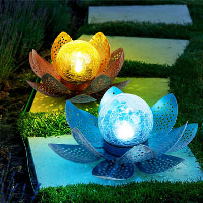 Globo LED Solarleuchte, LED-Leuchtmittel fest verbaut, Kaltweiß, Tageslichtweiß, Asia Garten Lotusblüte Deko Solar Lotusblüte für Außen Garten Deko