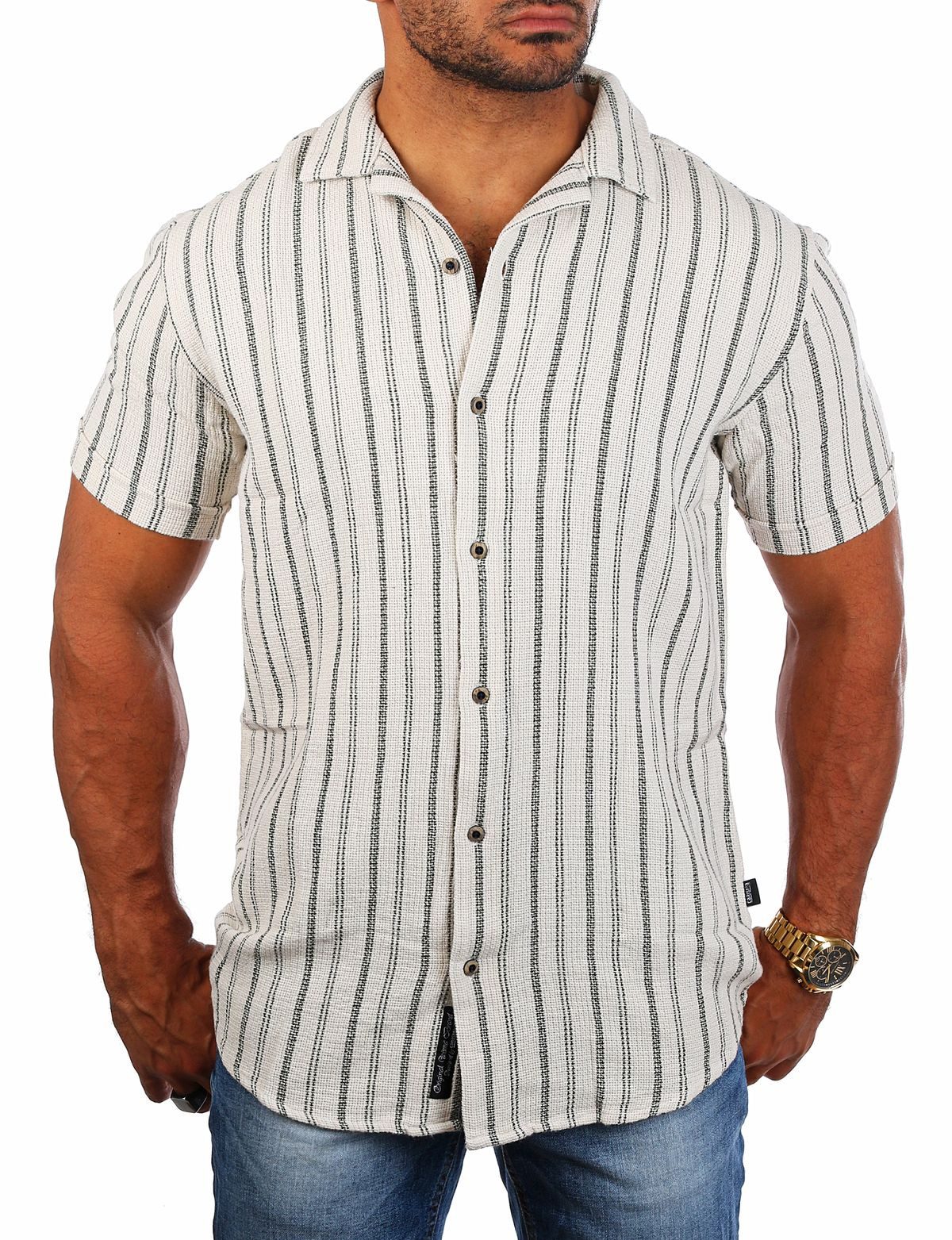 CARISMA Kurzarmhemd Herren Hemd trendig angenehm wertig grob gewebt 9287 Regular Kurzarm Kentkragen Gestreift