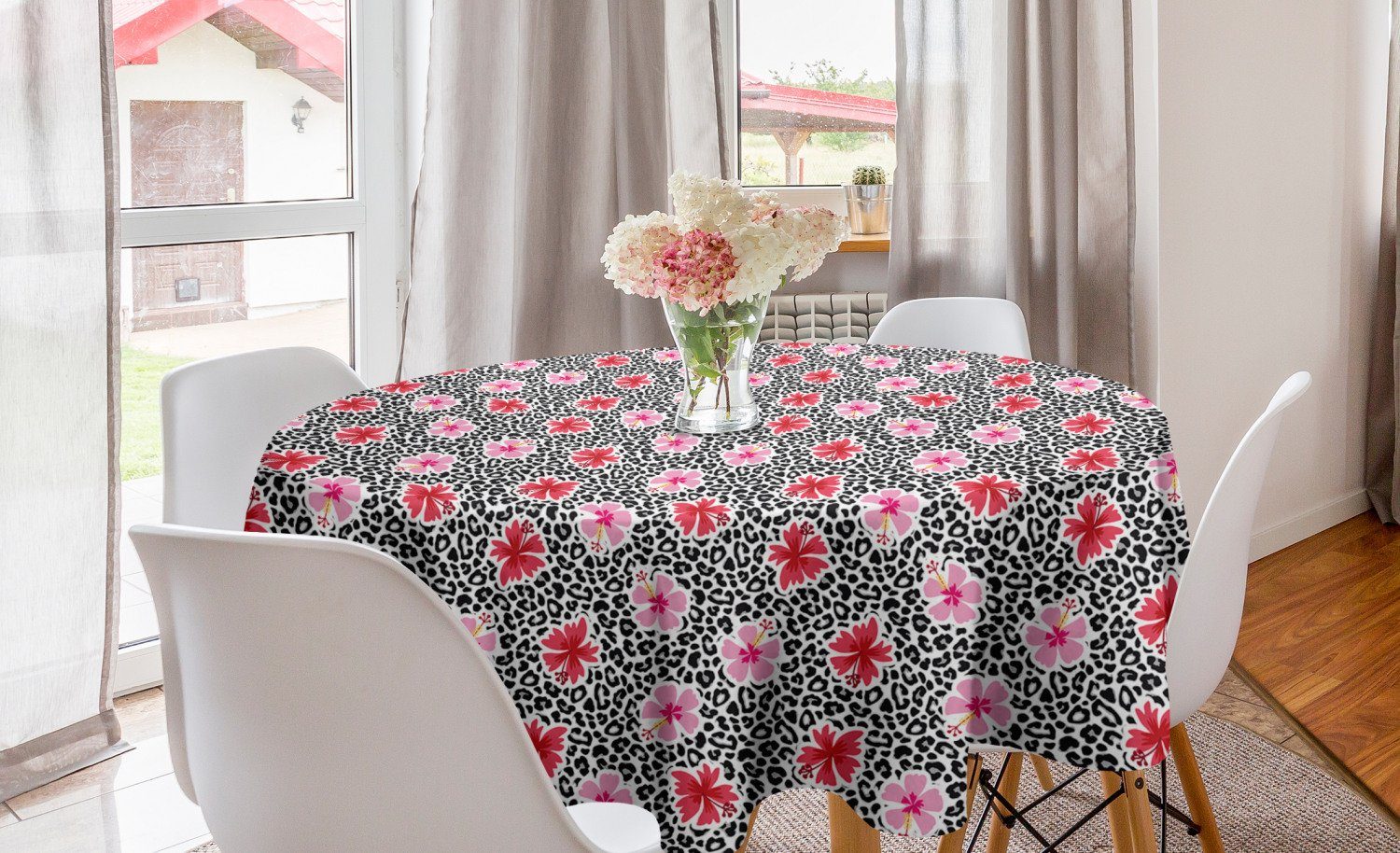 Abakuhaus Tischdecke Kreis für Abdeckung Jaguar Esszimmer Blumen Dekoration, Küche Hawaiian Blühende Tischdecke