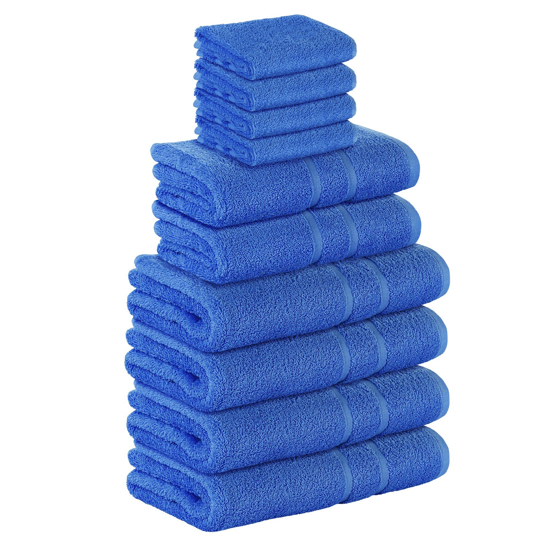 StickandShine Handtuch Set 4x Gästehandtuch 2x Handtücher 4x Duschtücher als SET in verschiedenen Farben (10 Teilig) 100% Baumwolle 500 GSM Frottee 10er Handtuch Pack, 100% Baumwolle 500 GSM Blau